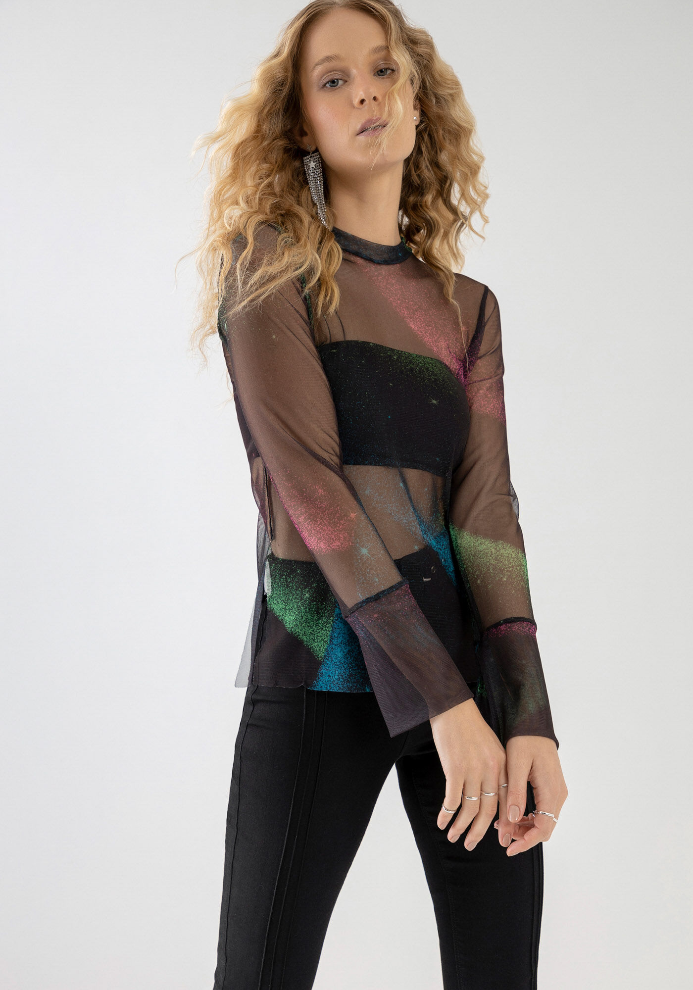 Blusa Manga Longa em Tule com Top, , large.