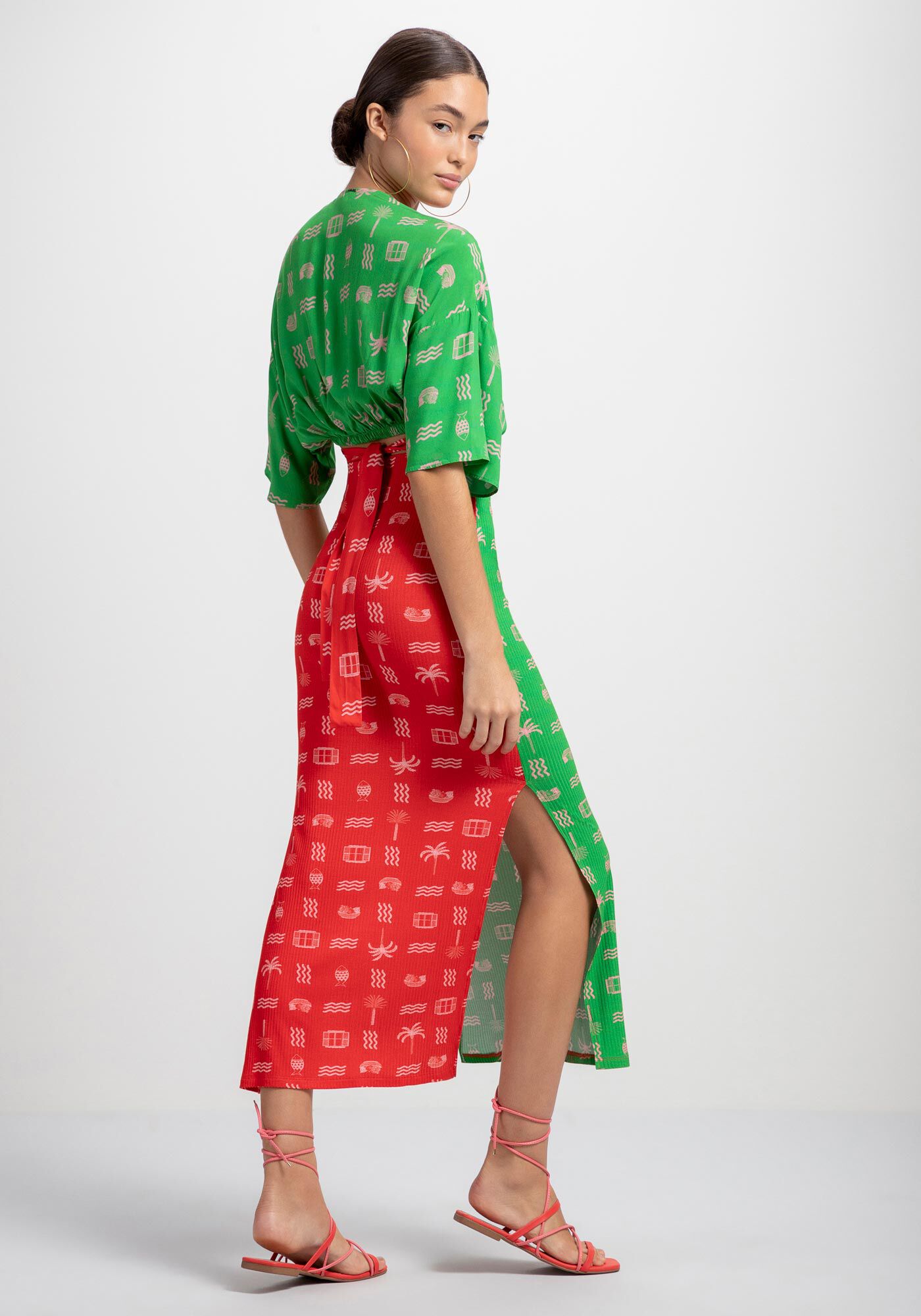 Saia Midi Canelada Estampada com Fenda, VENTANA, large.