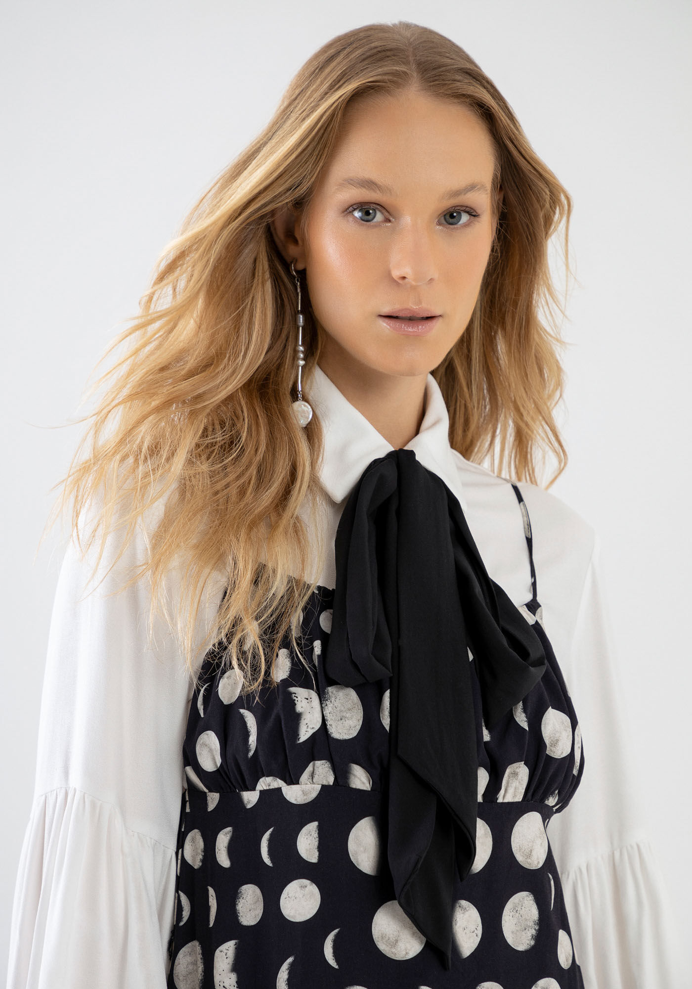 Vestido Midi Estampado com Busto Franzido, LUA, large.