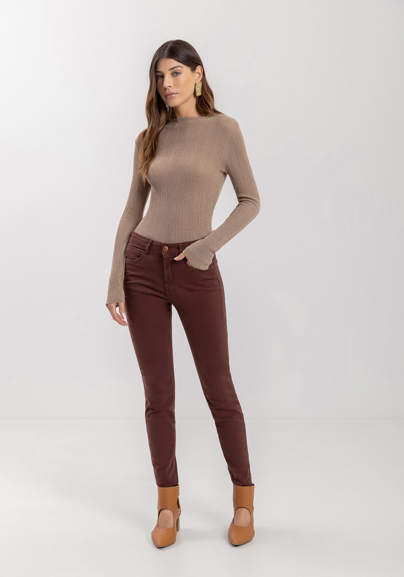 Cal&ccedil;a Skinny De Cintura Alta Em Sarja Com Elastano, , large.