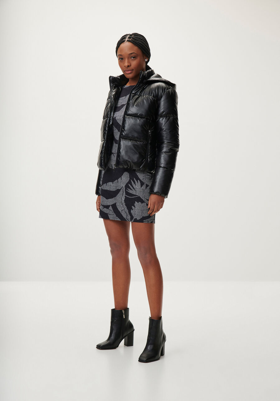 Vestido Curto Manga Longa Estampado com V Costas, . Vestido Curto Manga Longa Estampado com V Costas, , large.