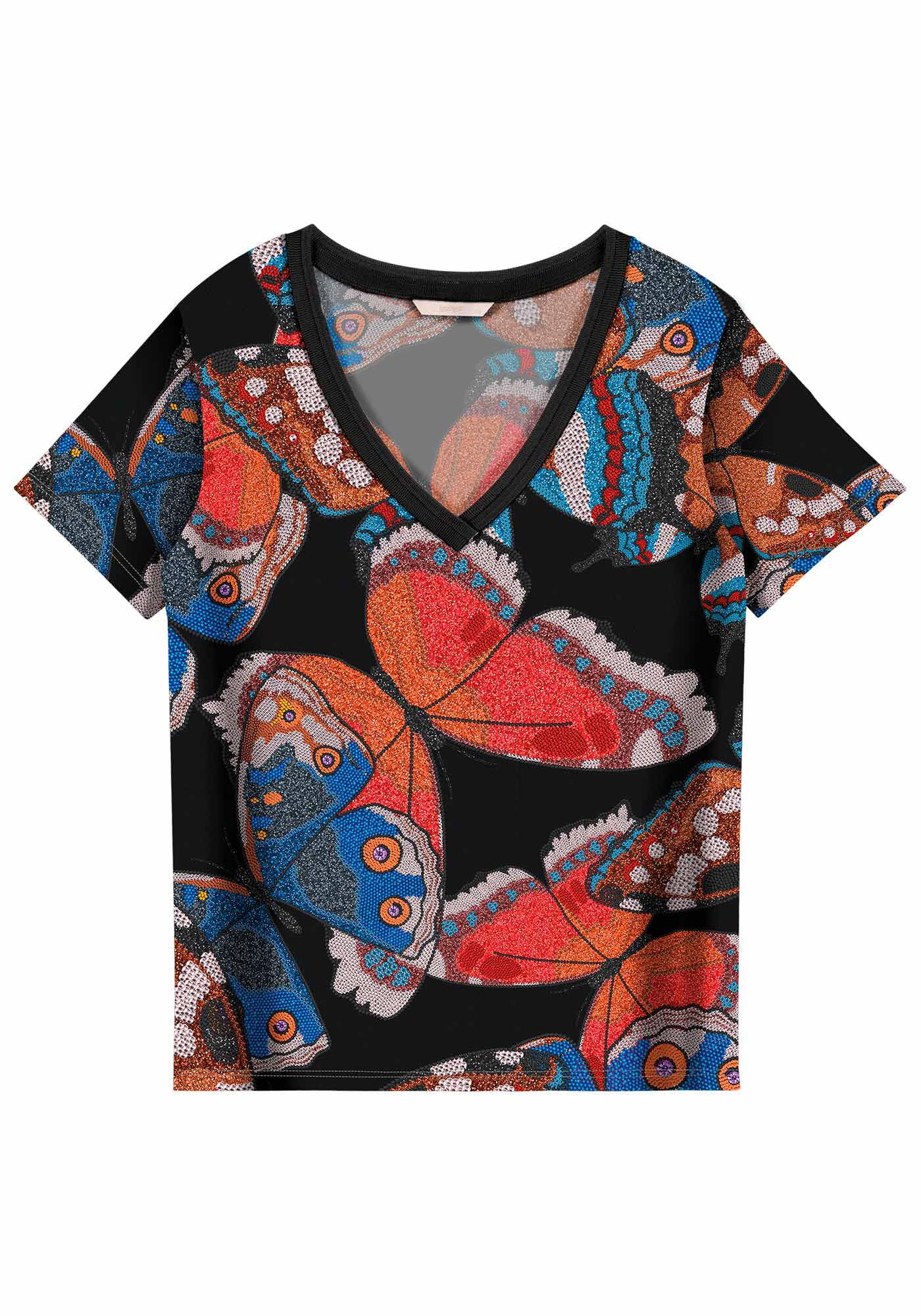 Blusa Estampada em Malha Viscose com Decote V, , large.