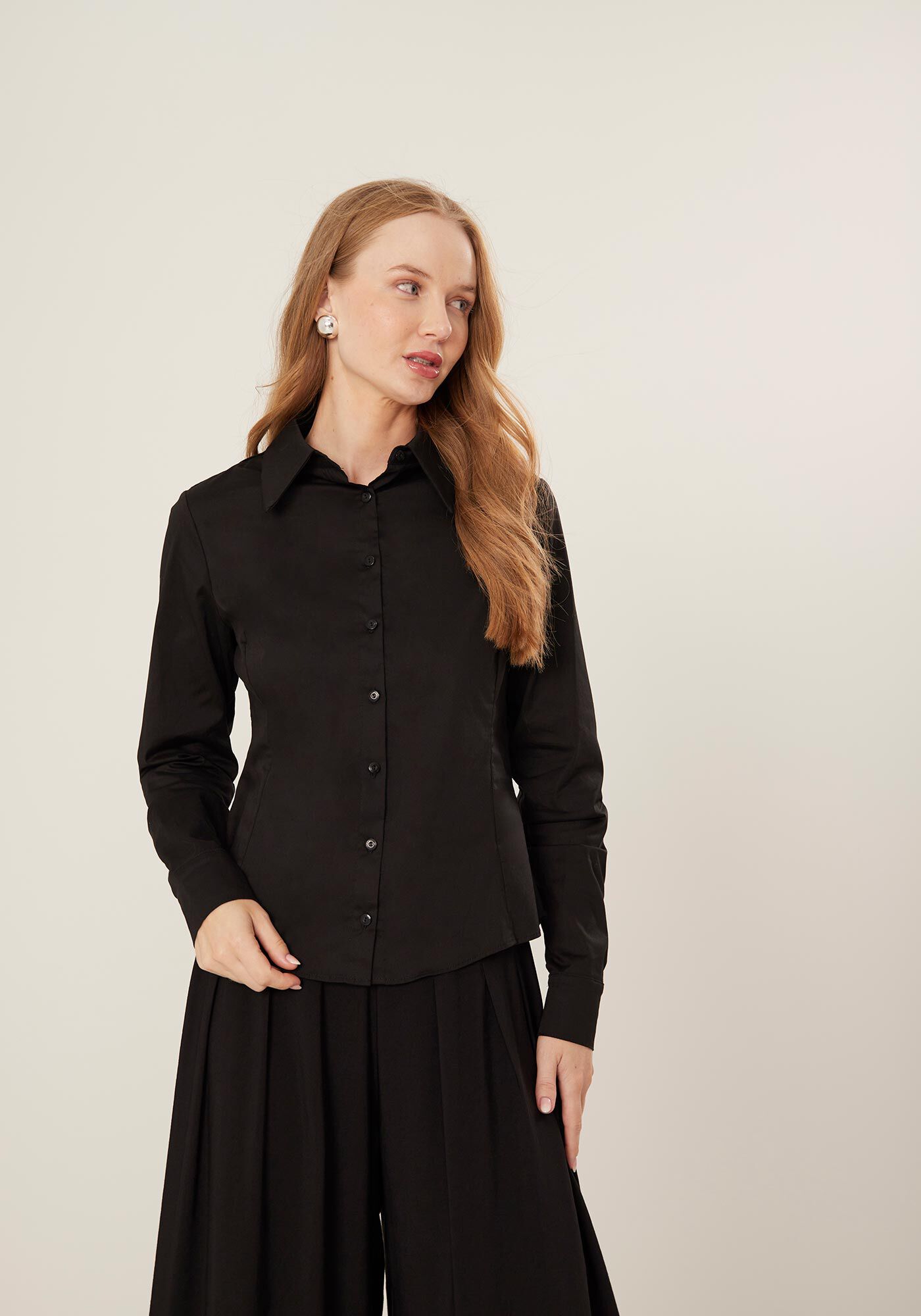 Camisa B&aacute;sica De Mangas Longas Com Barra Arredondada, , large.