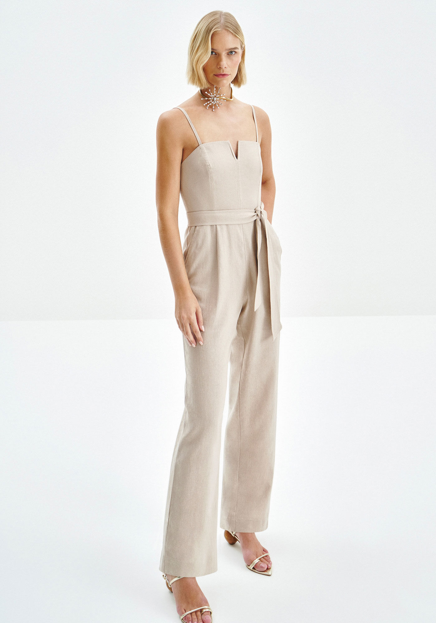 Macac&atilde;o Longo em Linho com Cinto, , large.