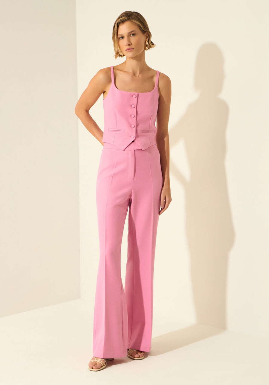 Calça Reta Com Cintura Média Em Alfaiataria, ROSA AGATE. Calça Reta Com Cintura Média Em Alfaiataria, ROSA AGATE, large.