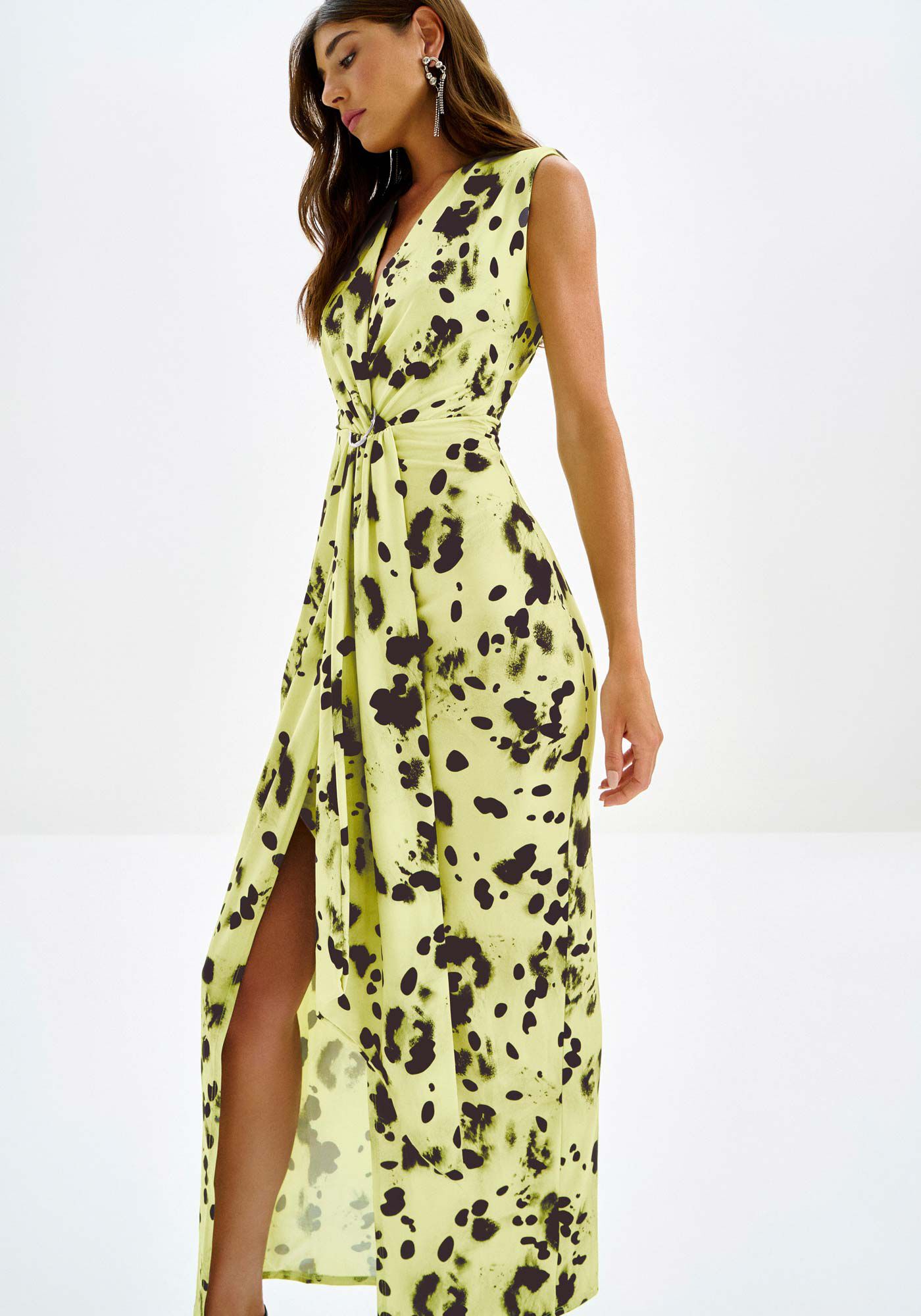 Vestido Midi Estampado com Recorte Franzido, SPLASH, large.