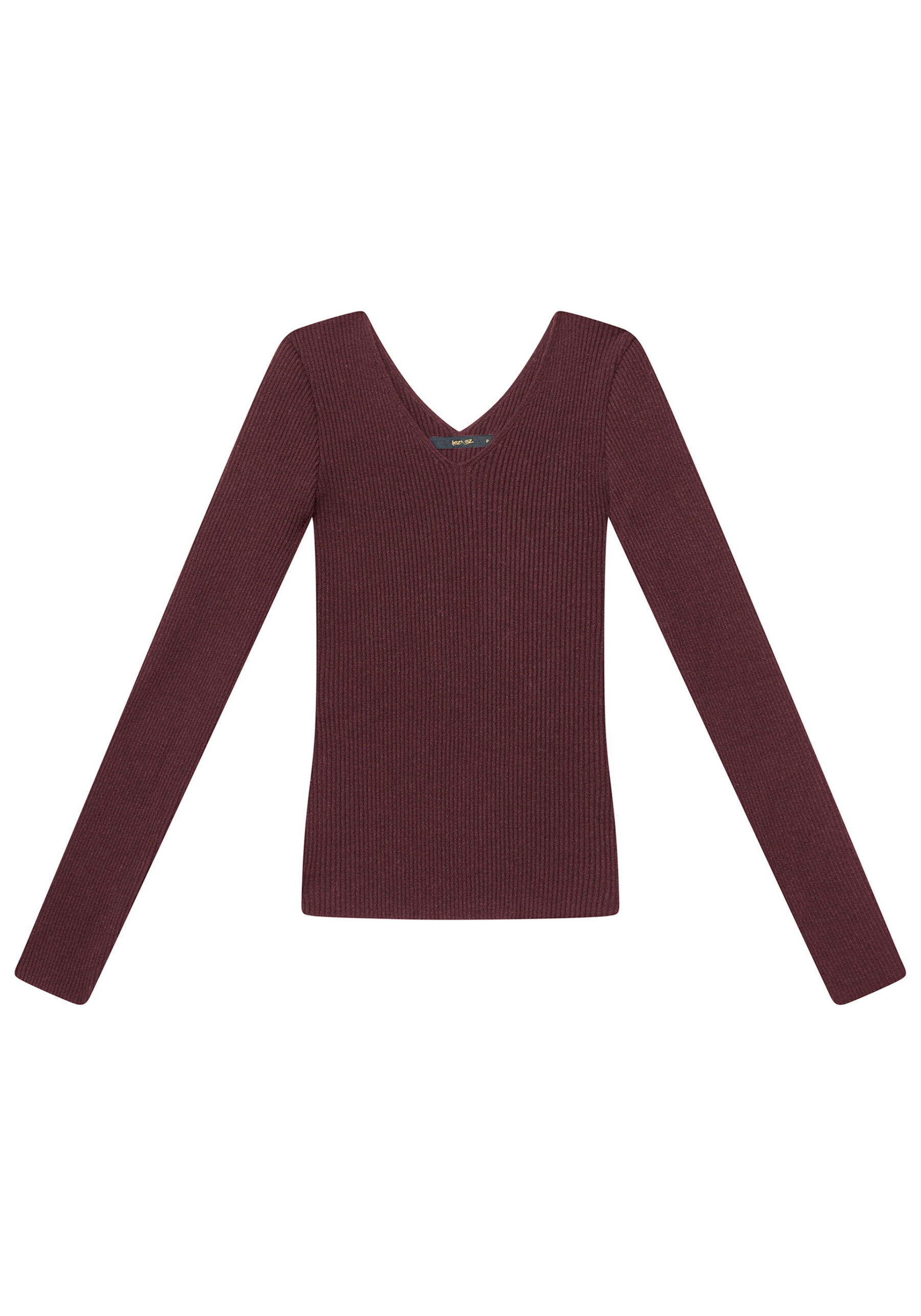 Blusa Manga Longa Decote V Tricô Bordo Red Wine, . Blusa Manga Longa Decote V Tricô Bordo Red Wine, , large.