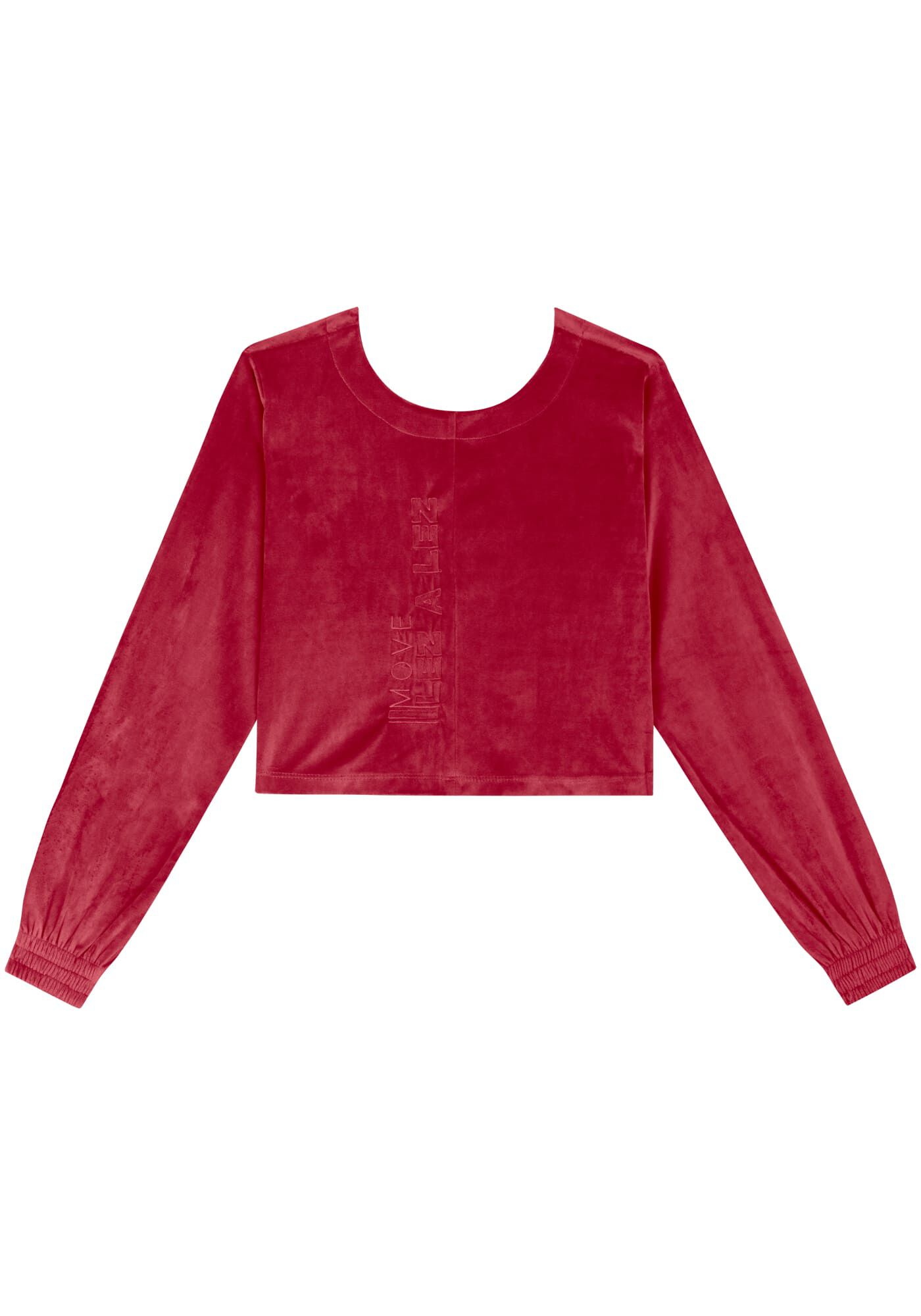 Blus&atilde;o Cropped De Mangas Longas Em Malha Plush Move, VERMELHO QUIRIBATI, large.