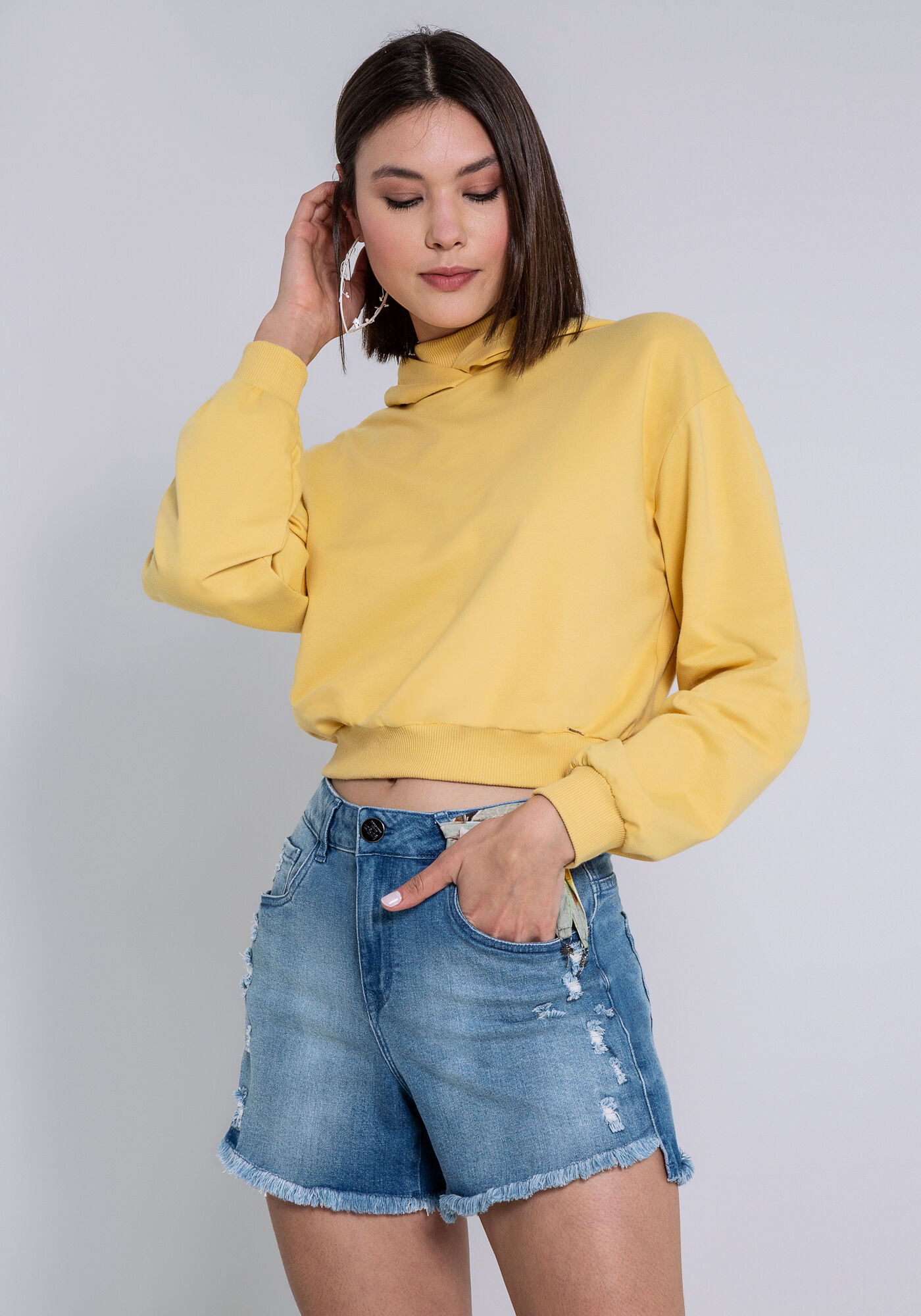 Blus&atilde;o Cropped Molecotton Gola e Capuz, BEGE MAISEIDY, large.