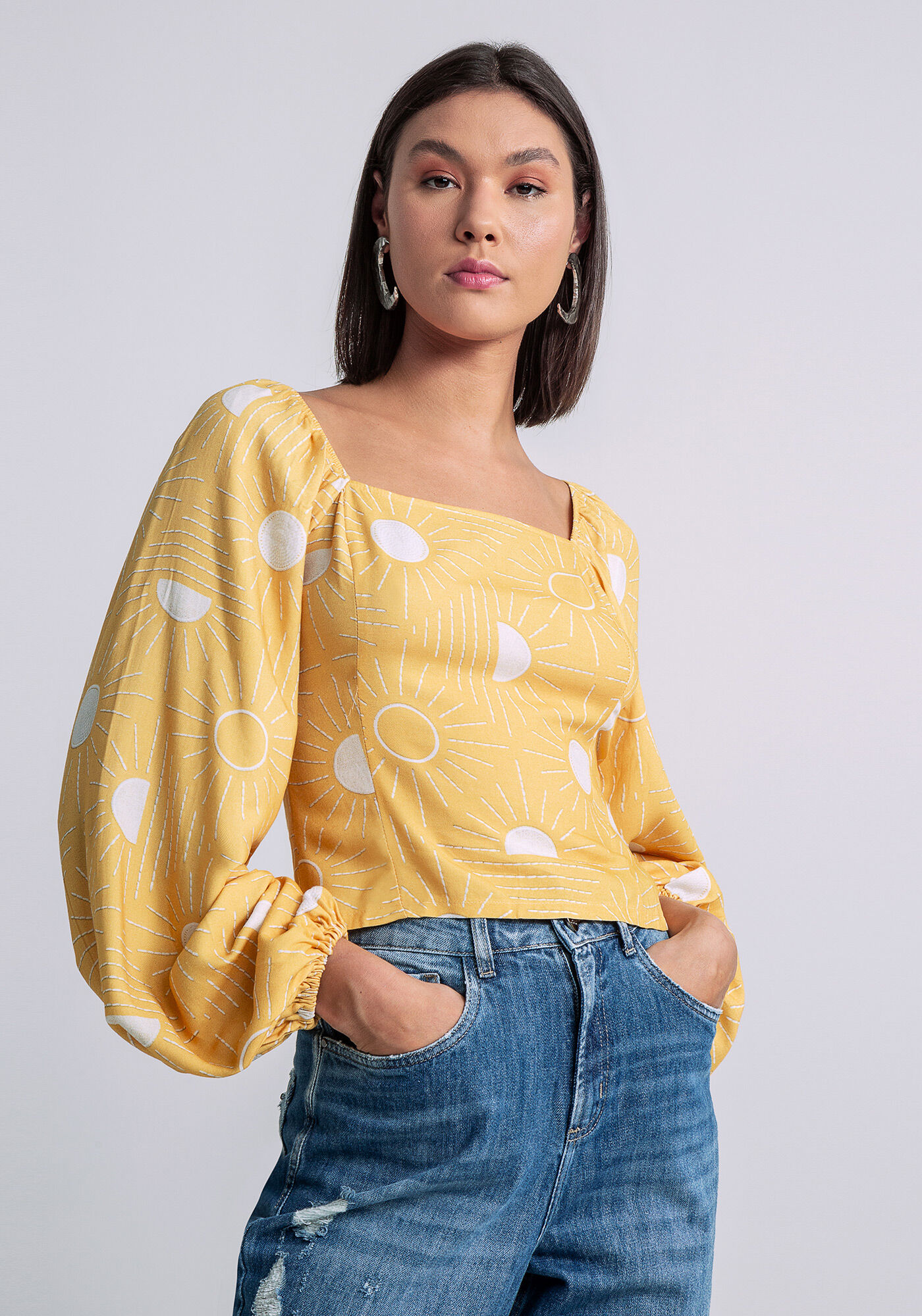 Blusa Cropped Manga Bufante, , large.