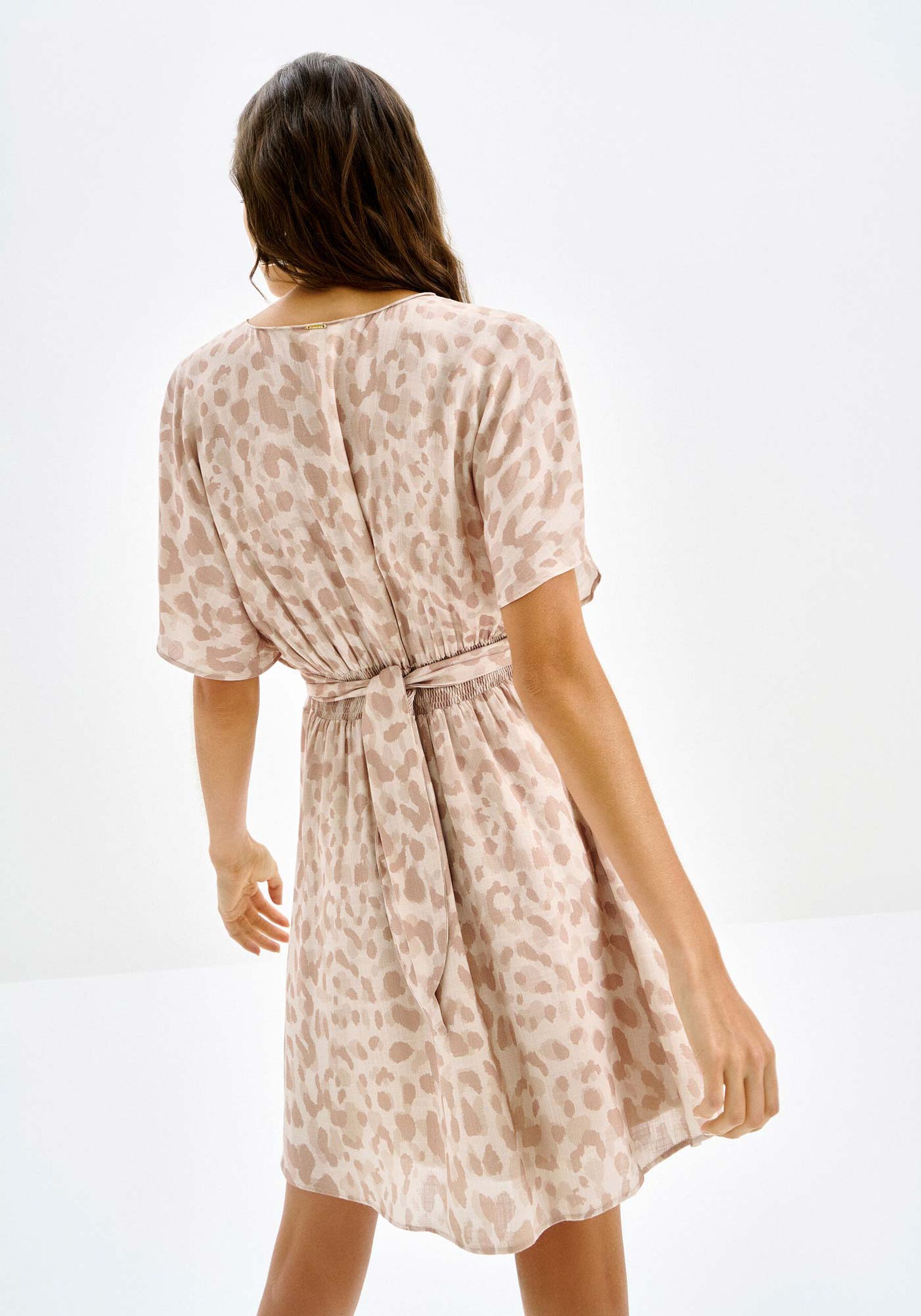 Vestido Curto Estampado com Recorte Cintura, . Vestido Curto Estampado com Recorte Cintura, , large.