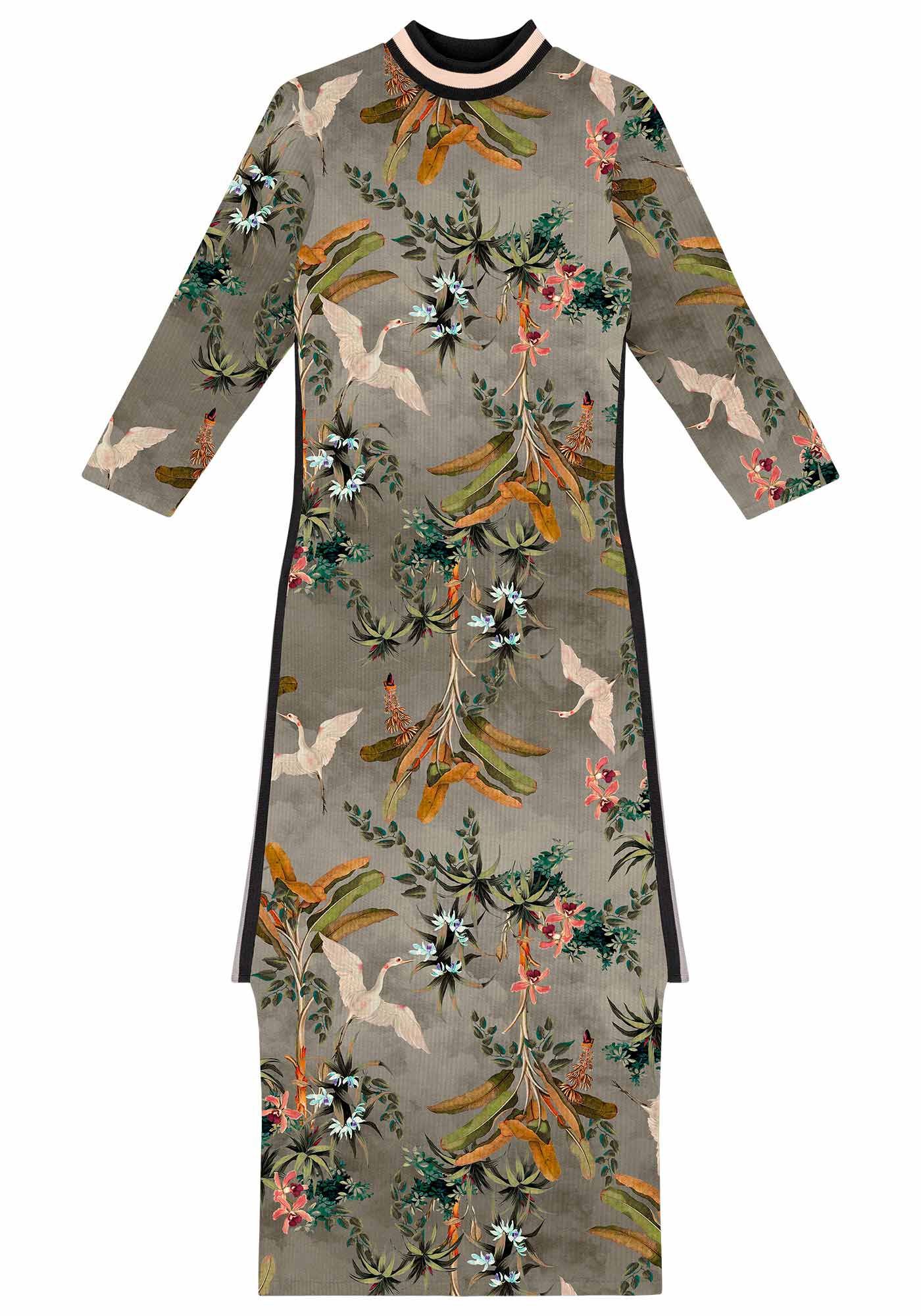 Vestido Midi Manga 3/4 com Retil&iacute;nea Lateral, , large.