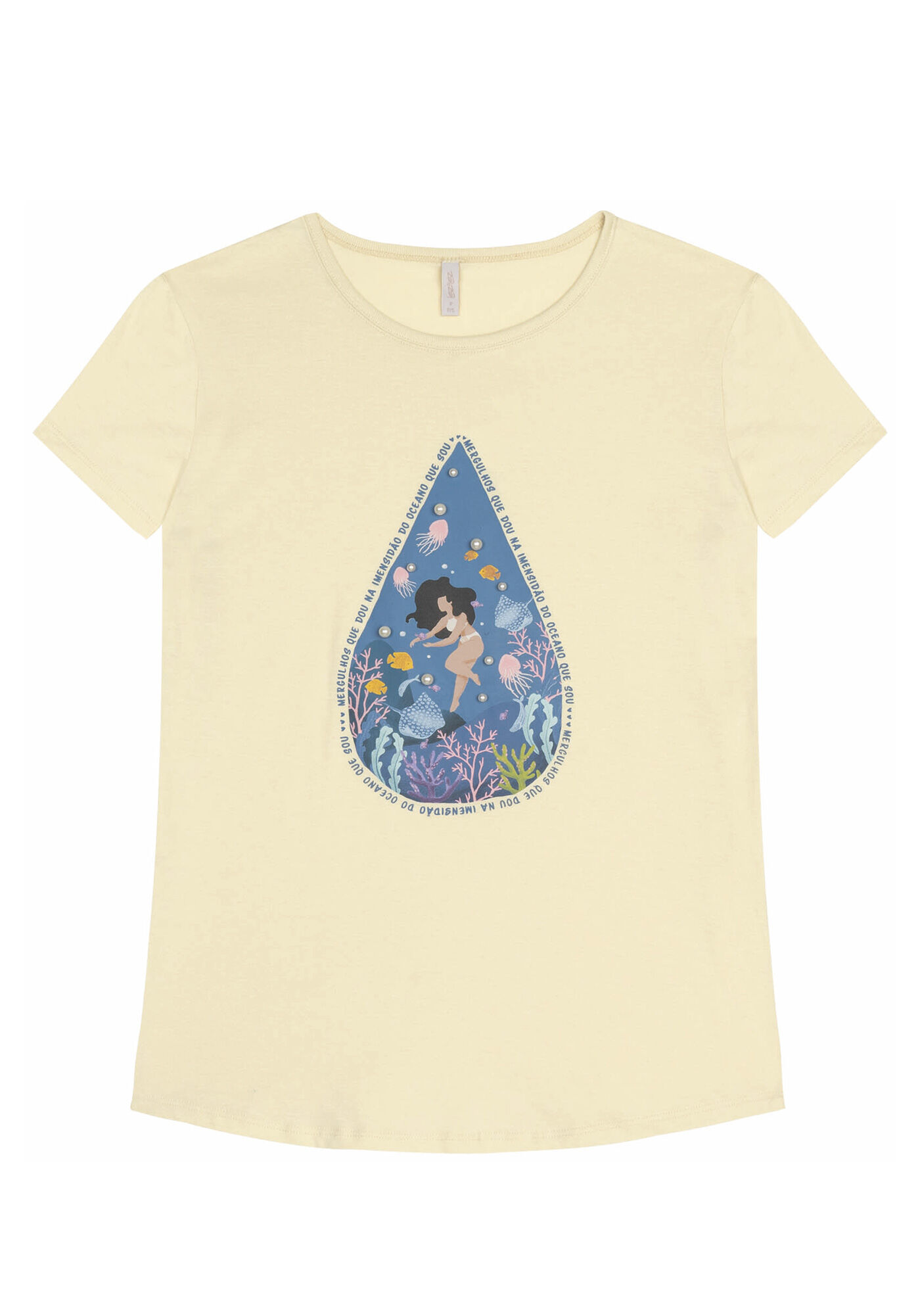 T-shirt em Malha Prime Estampada com P&eacute;rolas, , large.