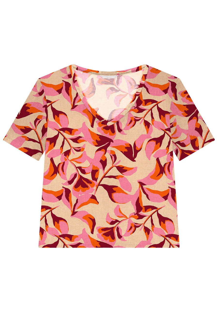 Blusa Estampada em Malha Viscose com Decote V, . Blusa Estampada em Malha Viscose com Decote V, , large.