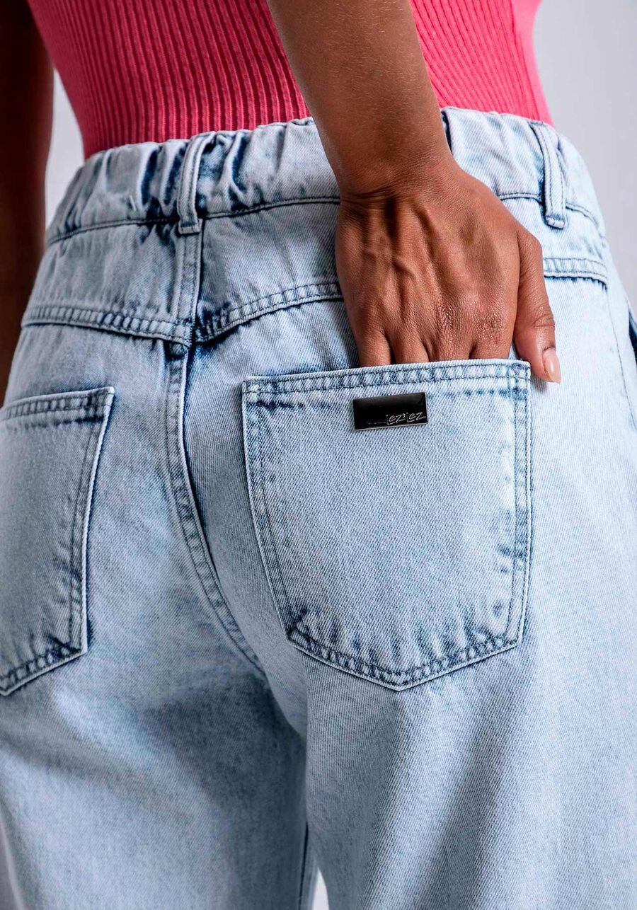 Calça Jeans Reta Ampla com Cintura Média, JEANS, large.