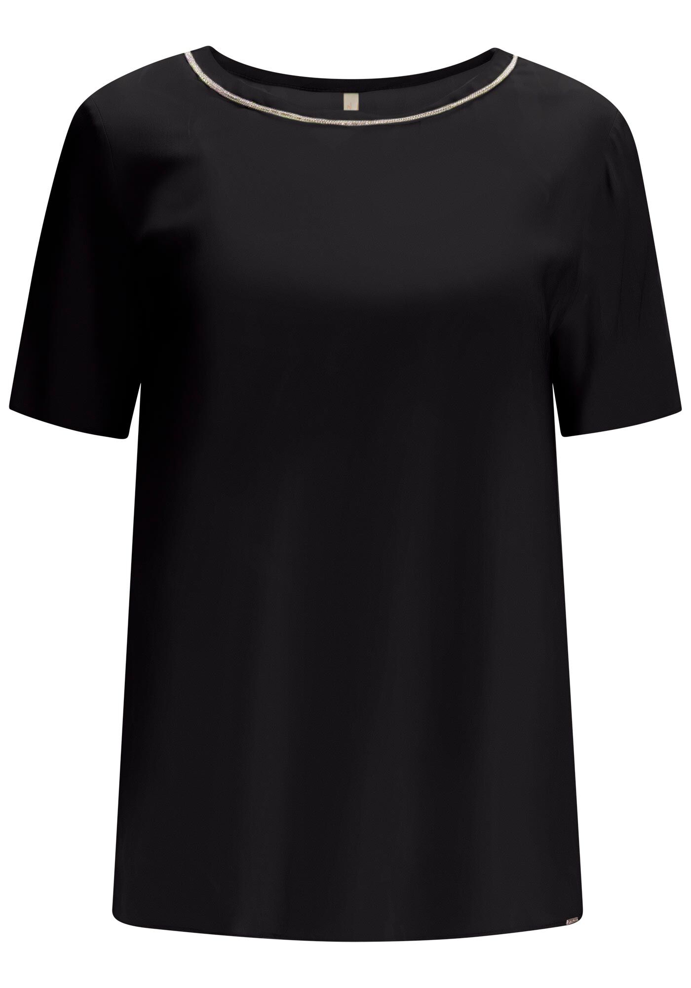 Blusa Manga Curta em Tecido Plano com Strass Decote, , large.