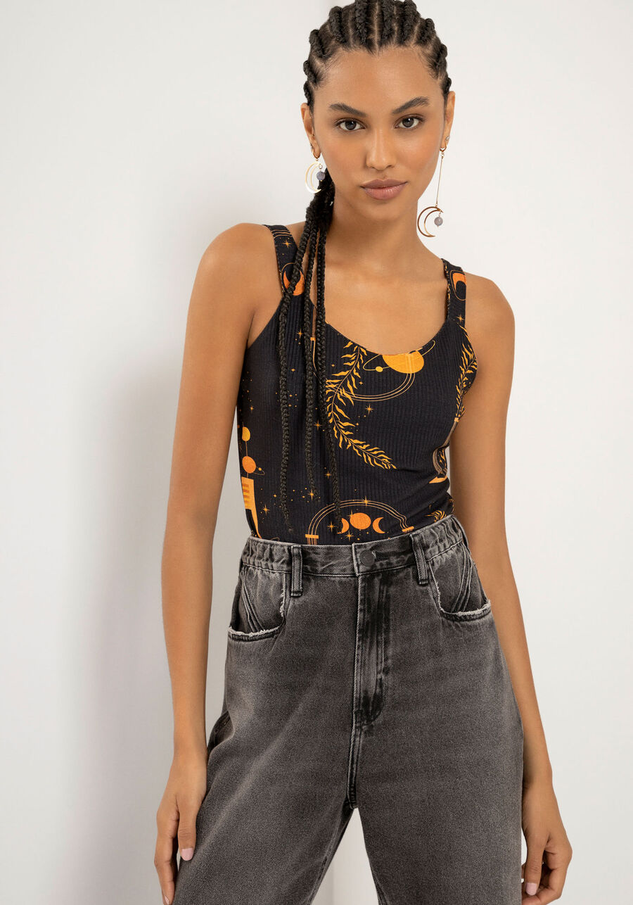 Blusa Canelada Estampada com Alças, . Blusa Canelada Estampada com Alças, , large.