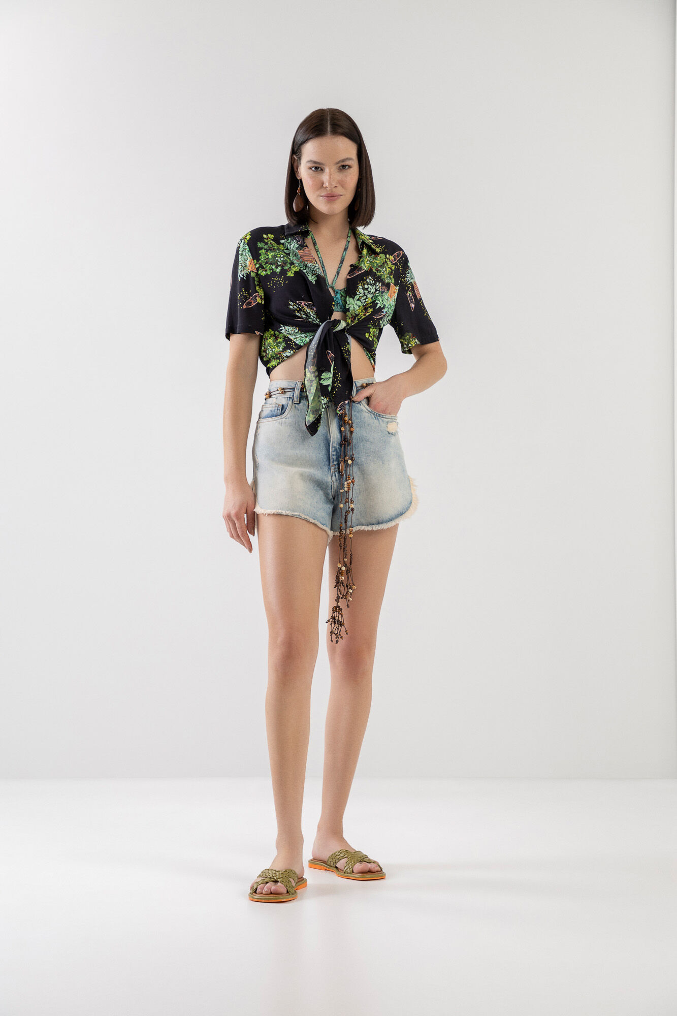 Camisa Manga Curta em Viscose Estampada, , large.