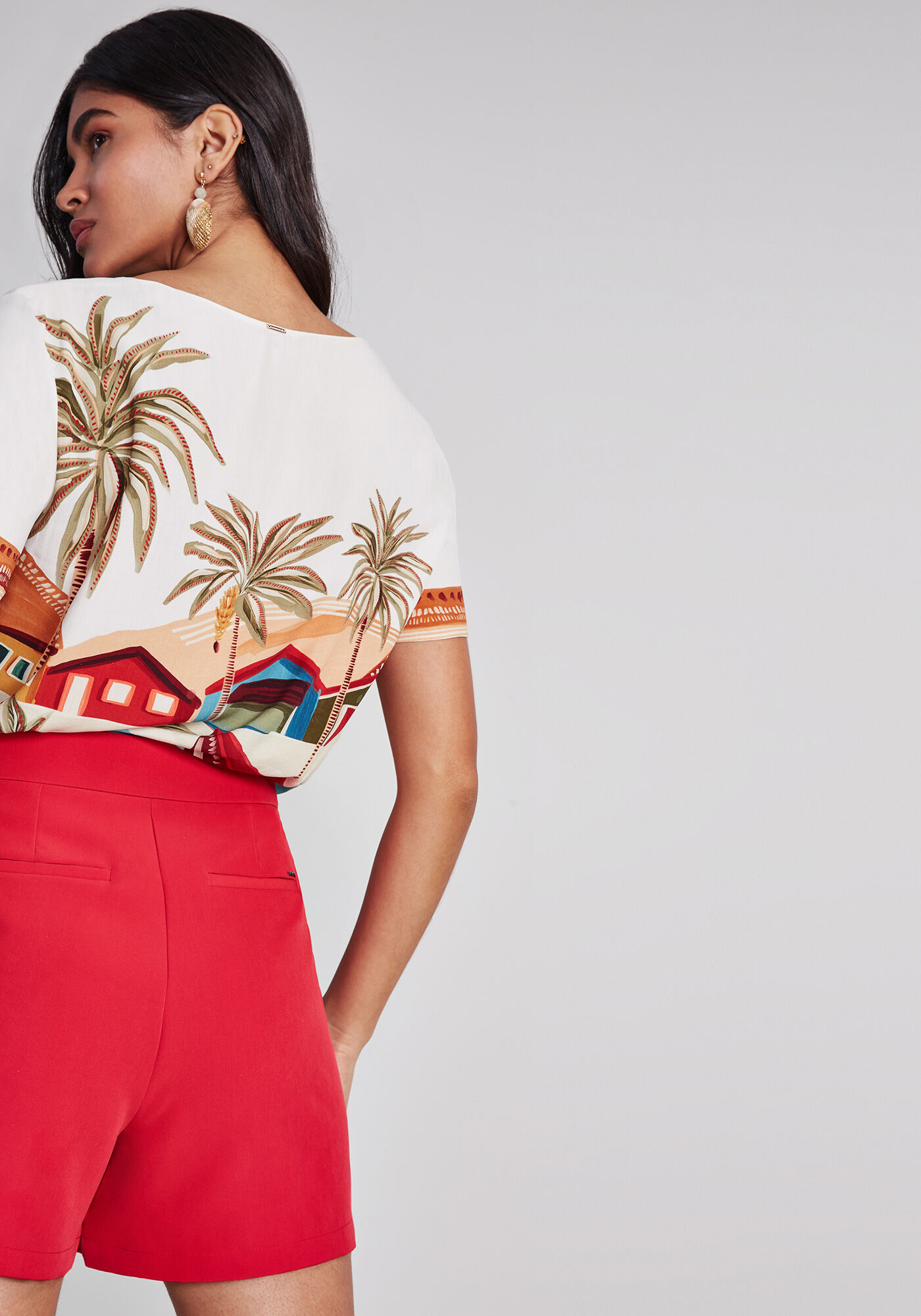 Blusa Manga Curta Ampla Estampa, , large.