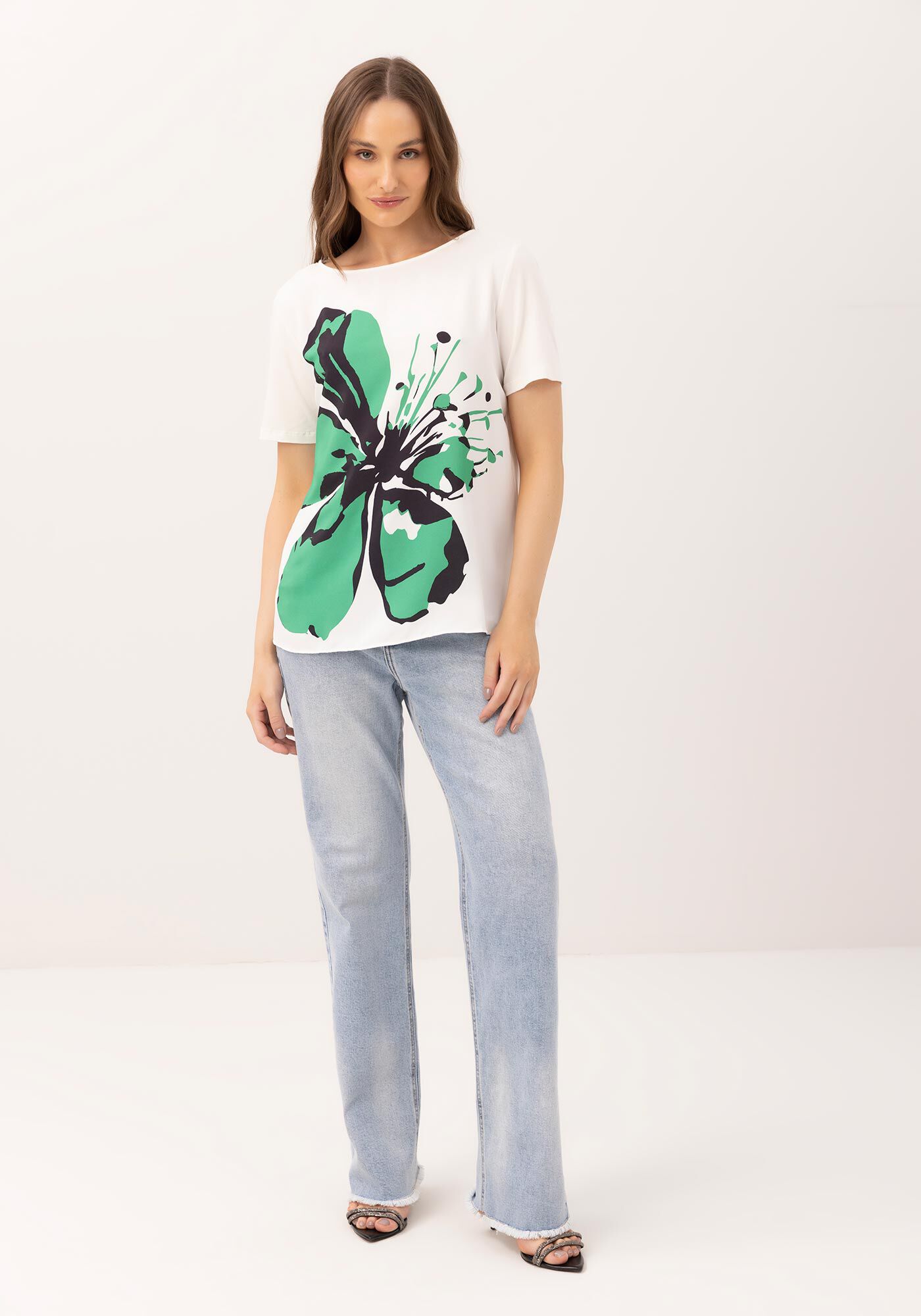 Blusa em Malha e Tecido Estampado, , large.