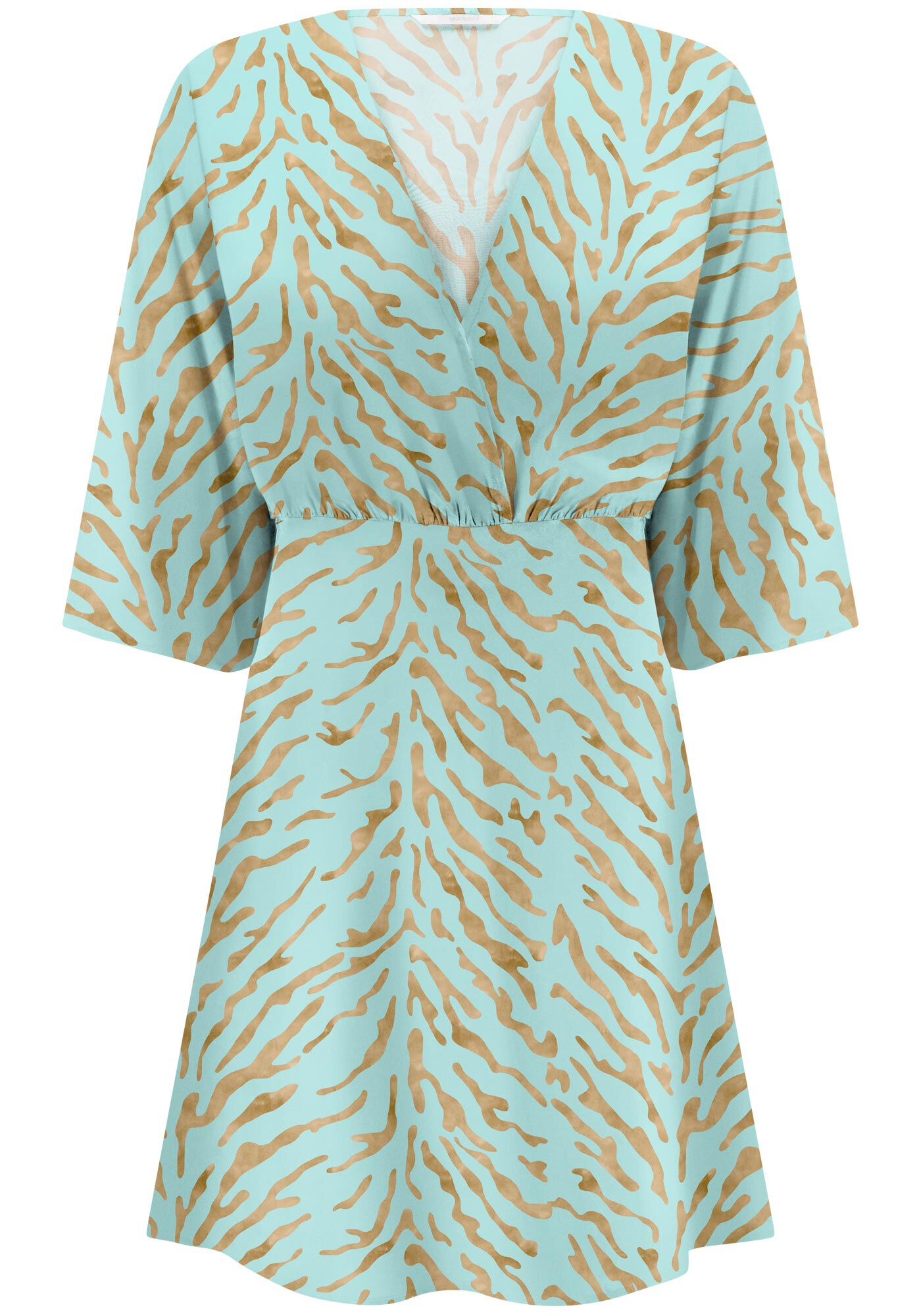 Vestido Curto em Viscose Estampado com Manga Flare, , large.