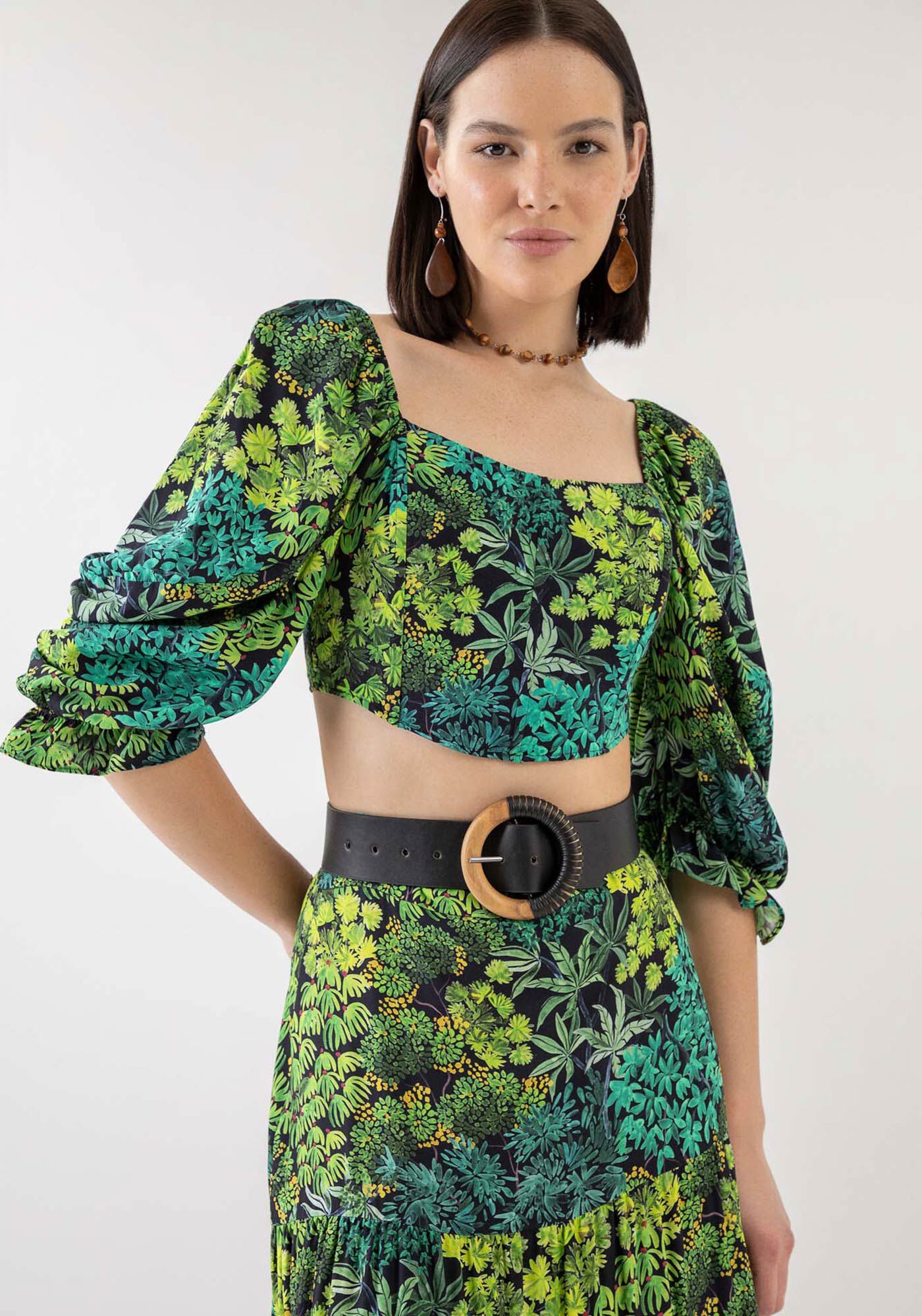 Blusa Corset Estampada com Manga 3/4 Bufante, , large.