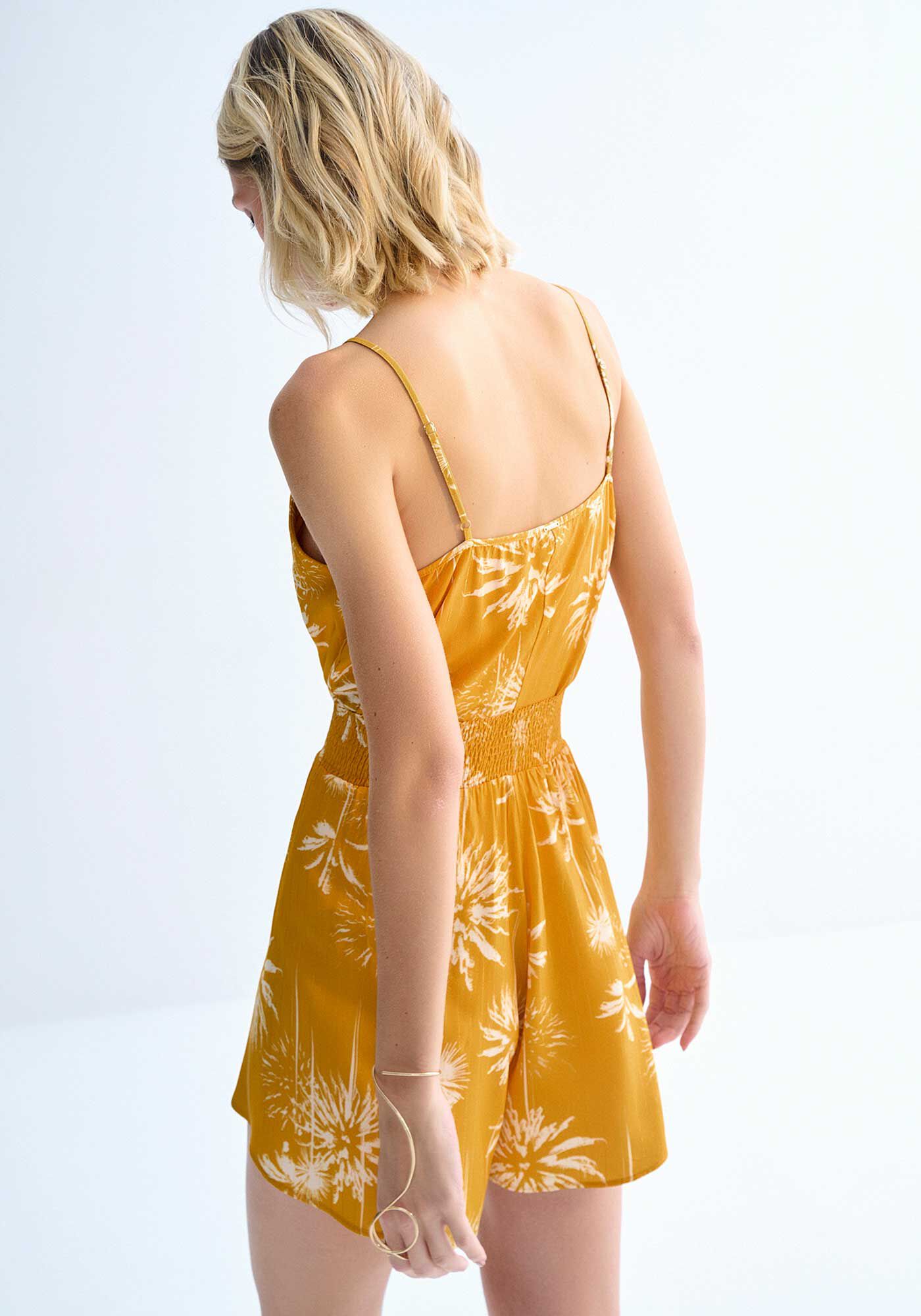 Blusa Halter Neck em Viscose Lurex Estampada, DATE PALMS AMARELO, large.