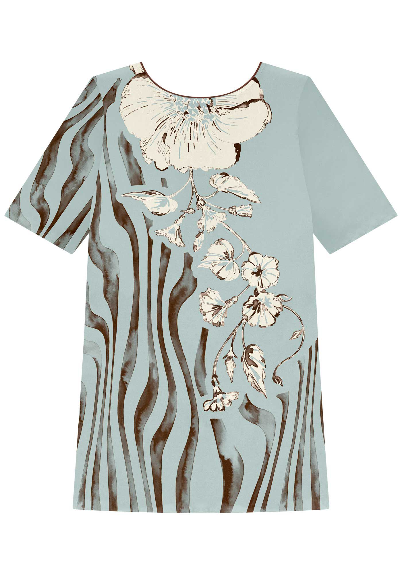 Vestido Curto Estampado De Mangas Curtas Com Decote Redondo, , large.