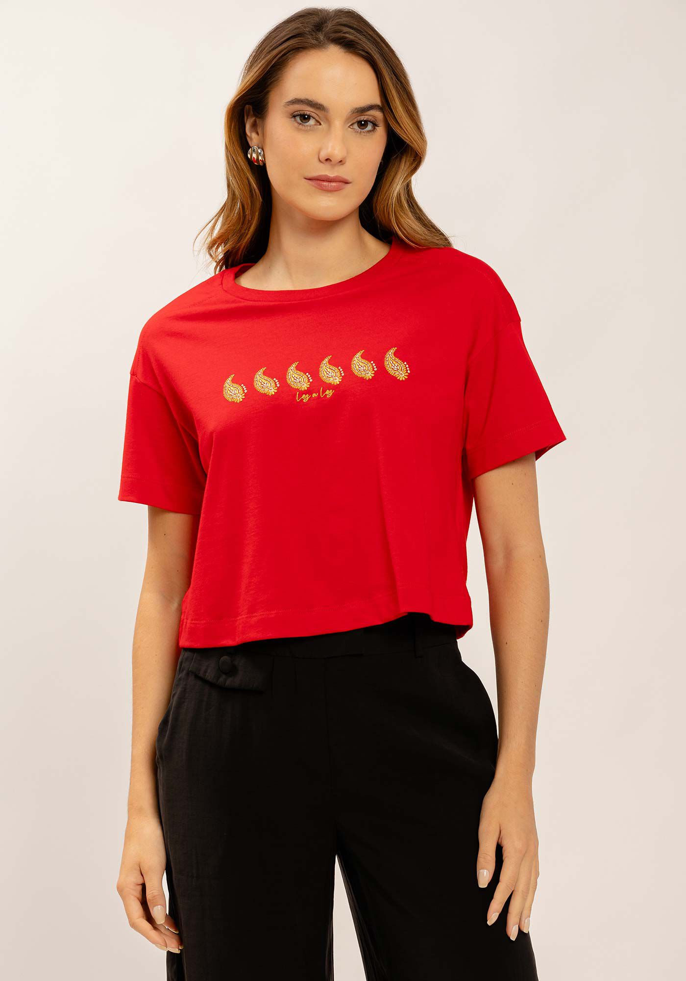 T-shirt em Malha Prime com Bordado Paisley, , large.