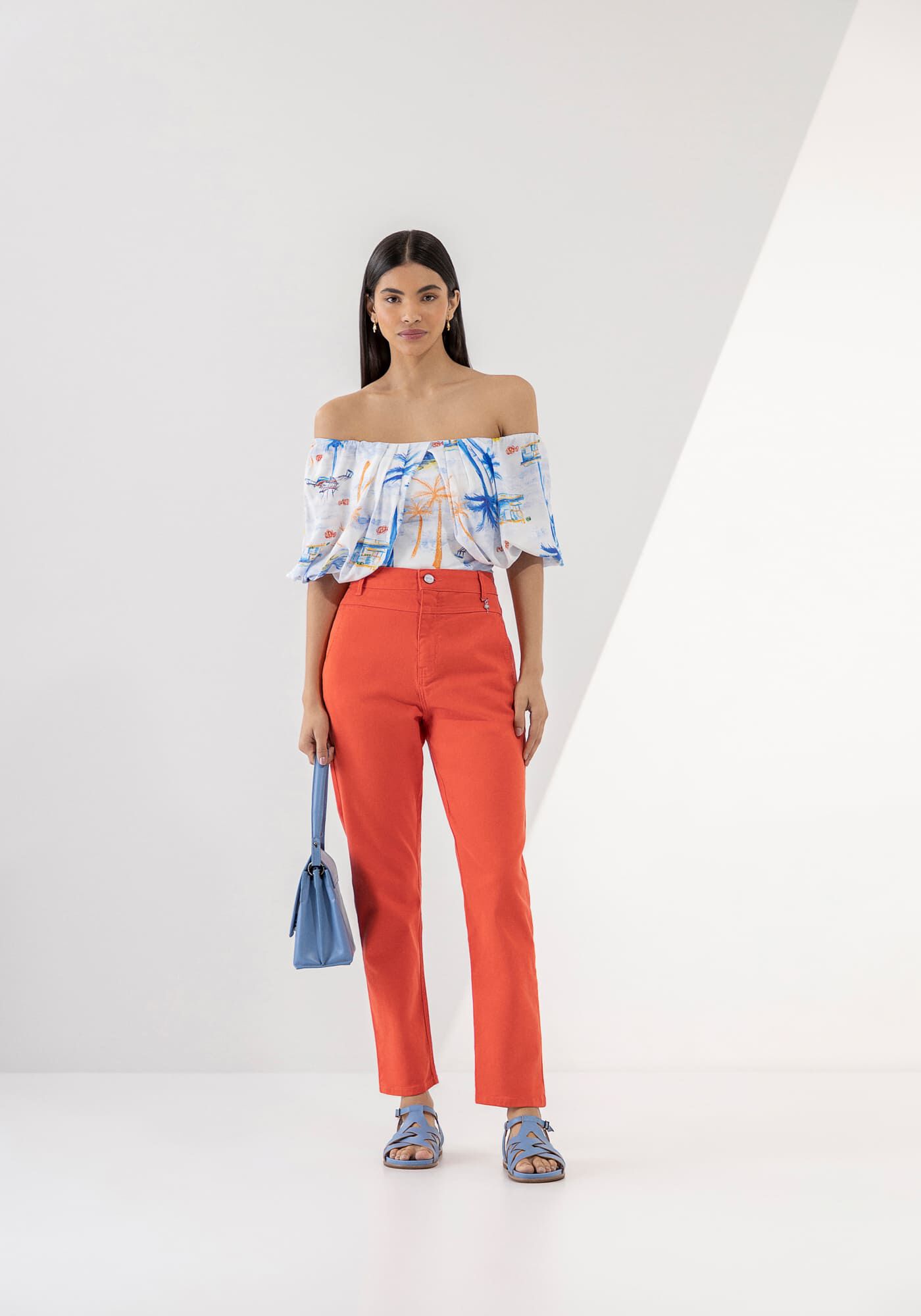 Cal&ccedil;a Sarja Mom Super Alta com Elasticidade, LARANJA MEXICO, large.