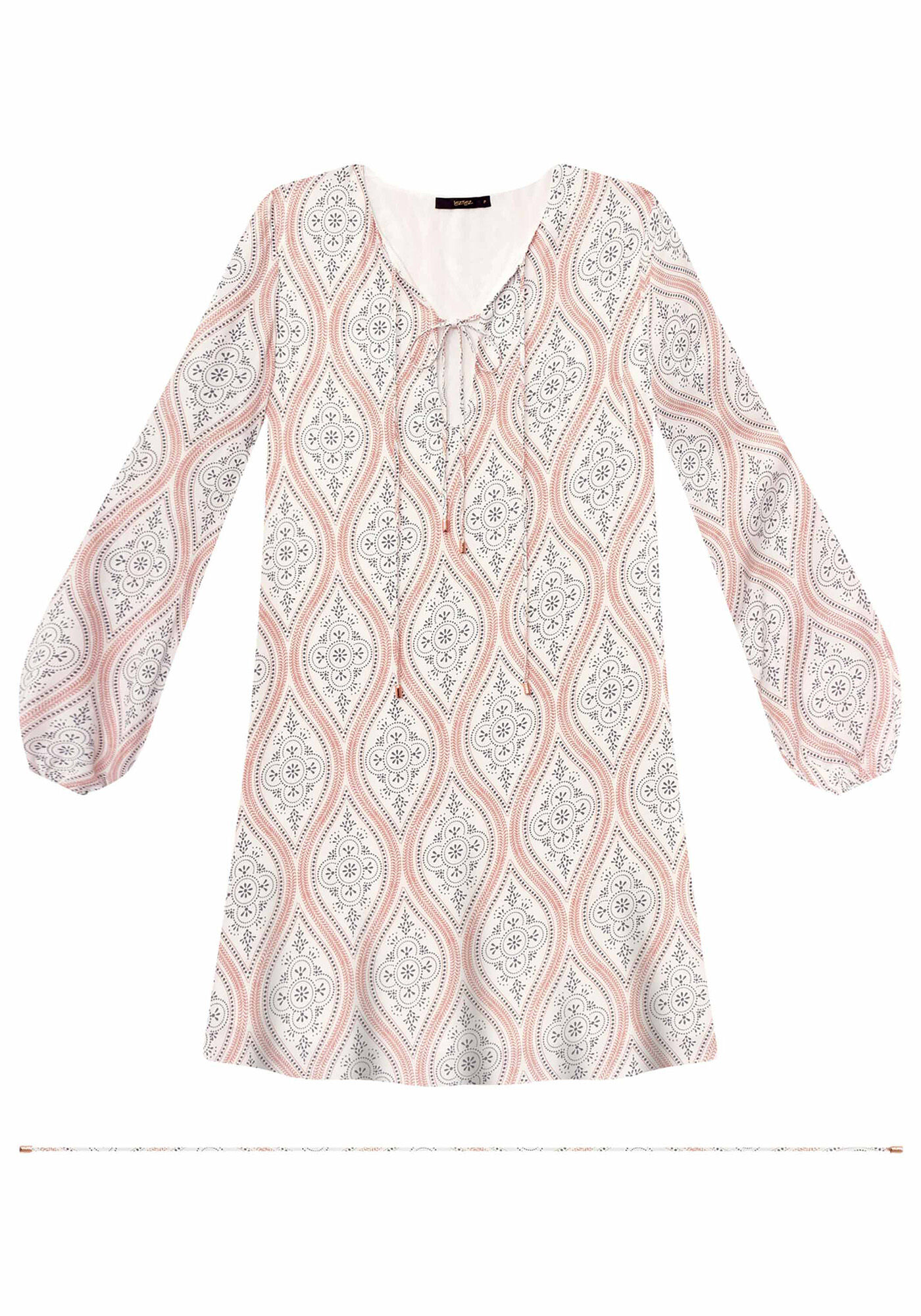 Vestido Manga Longa Estampado Tecido, , large.