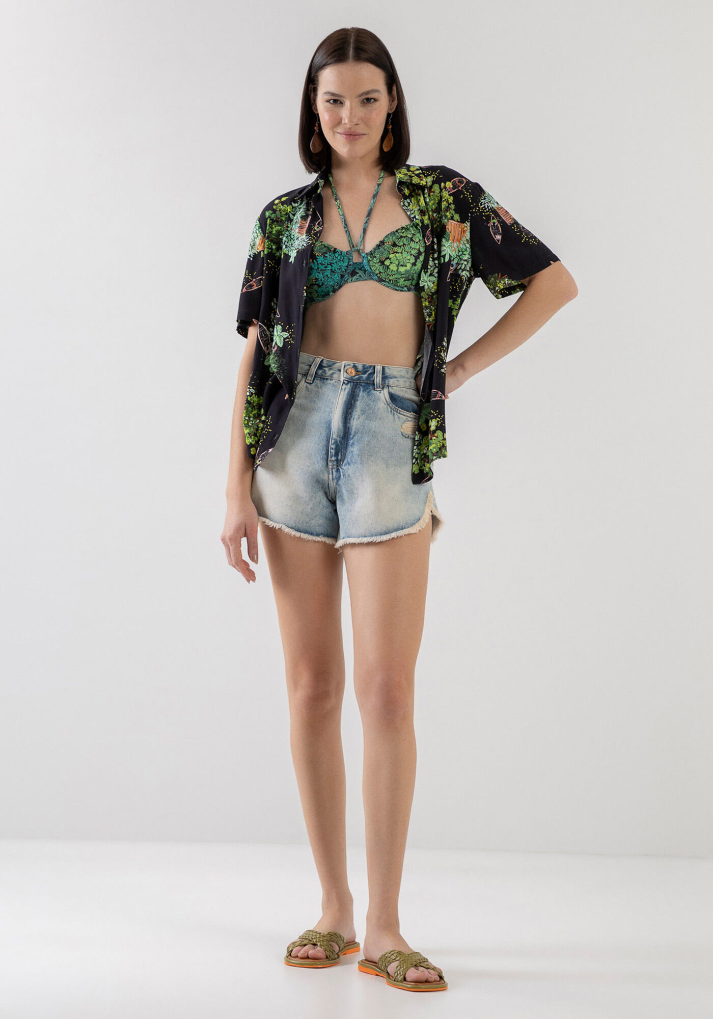 Camisa Manga Curta em Viscose Estampada, , large.