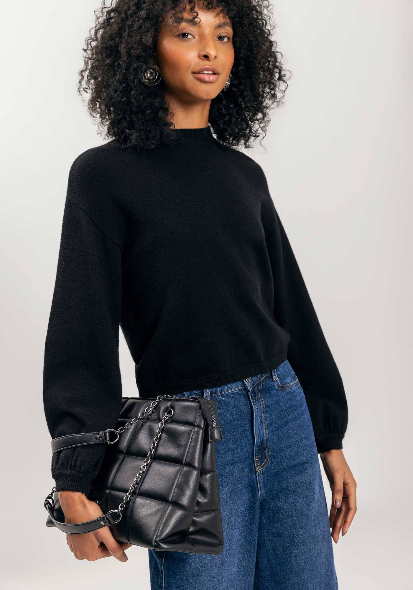 Blus&atilde;o Em Tric&ocirc; Com Punhos Ajustados, , large.