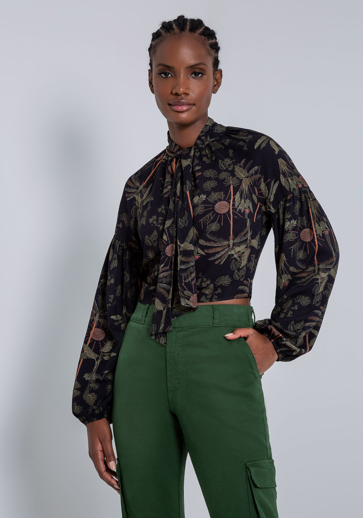 Blusa Cropped Manga Bufante e La&ccedil;o, SONHO TROPICAL, large.