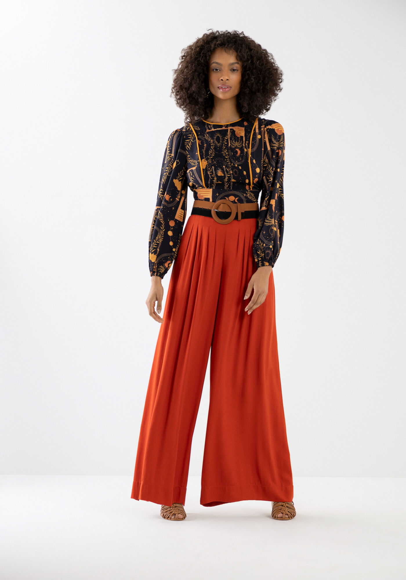 Blusa Manga Longa Estampada com Recorte Lastex, , large.