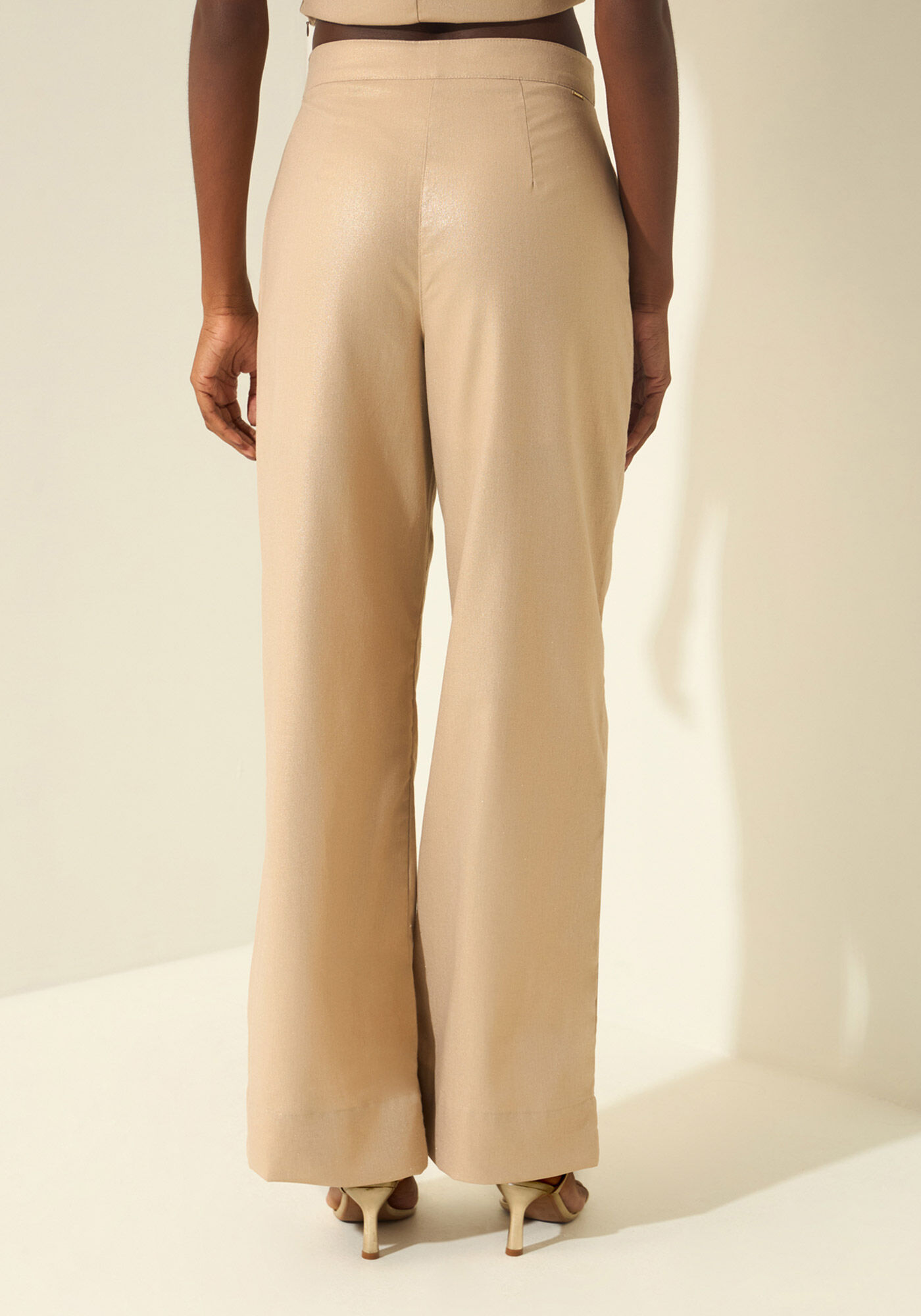 Cal&ccedil;a Reta De Cintura Alta Em Tecido Com Linho, BEGE FAIRWAY, large.