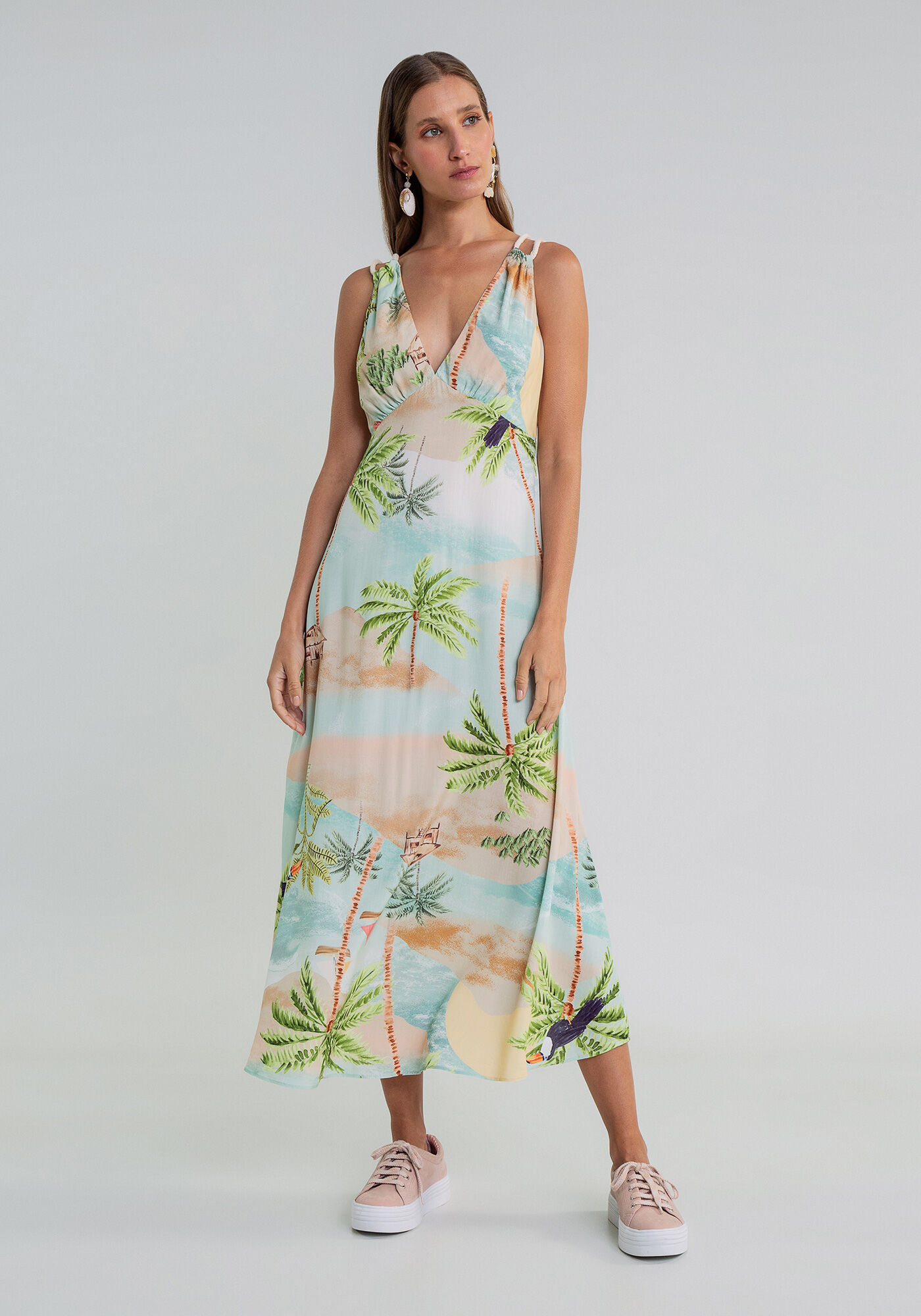 Vestido com Al&ccedil;as M&iacute;di Estampa, , large.