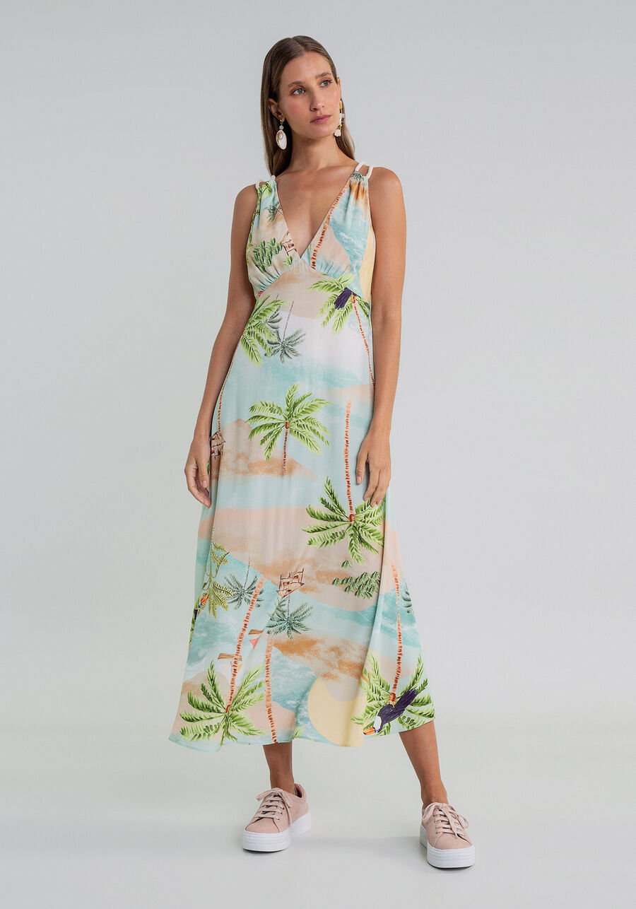 Vestido com Alças Mídi Estampa, . Vestido com Alças Mídi Estampa, , large.