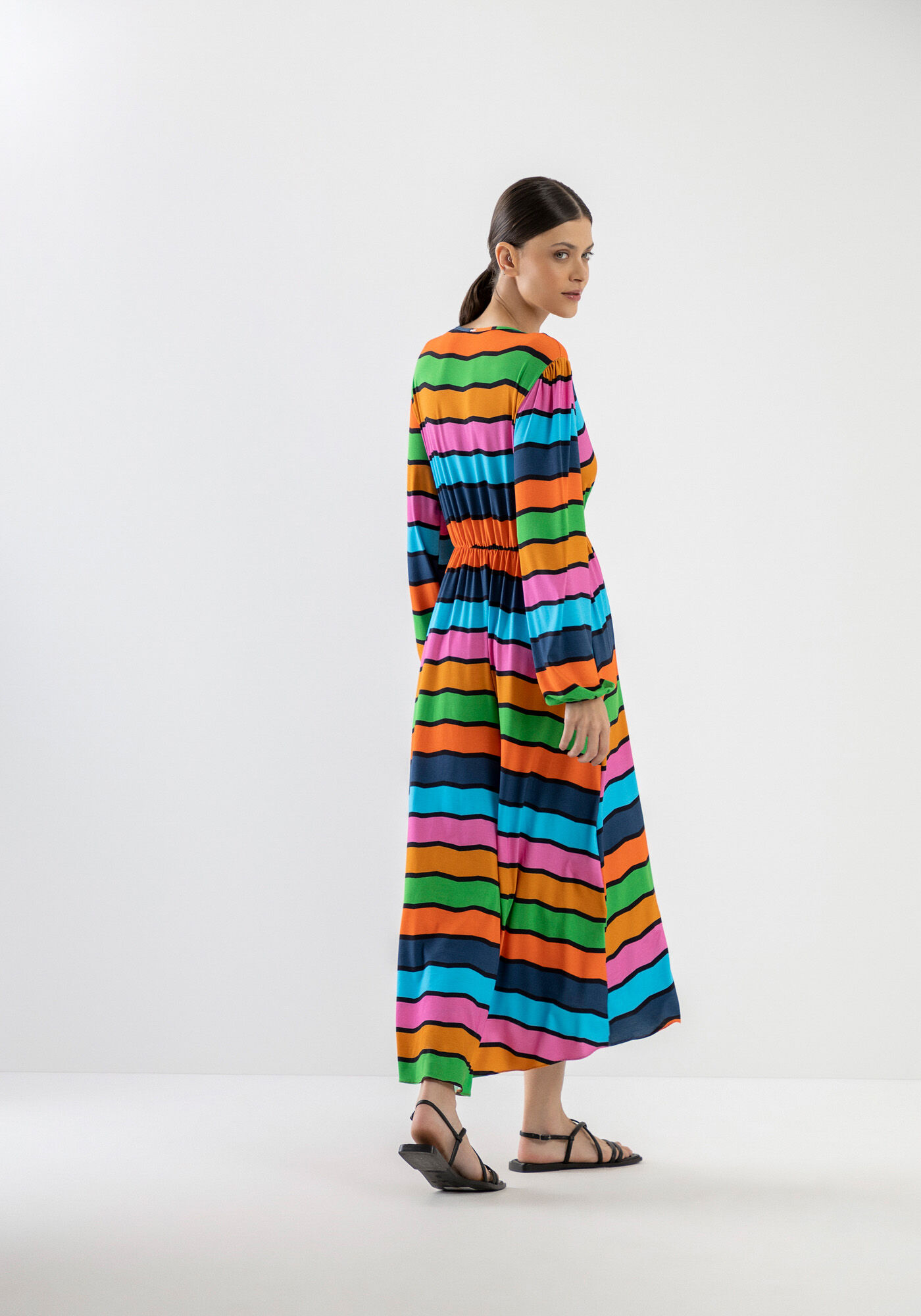 Vestido Midi Manga Longa em Viscose Estampado, , large.