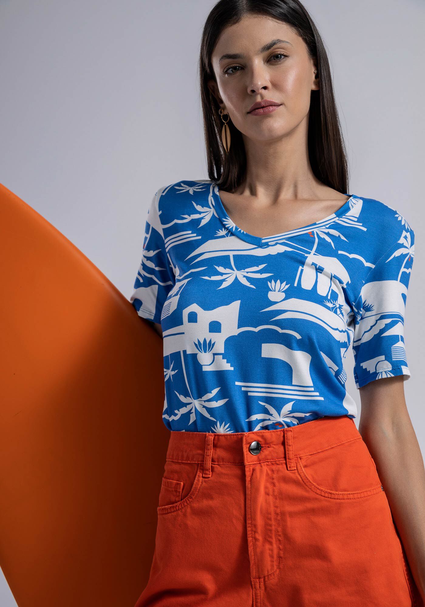 Blusa Manga Curta em Malha MVS com Decote V, , large.