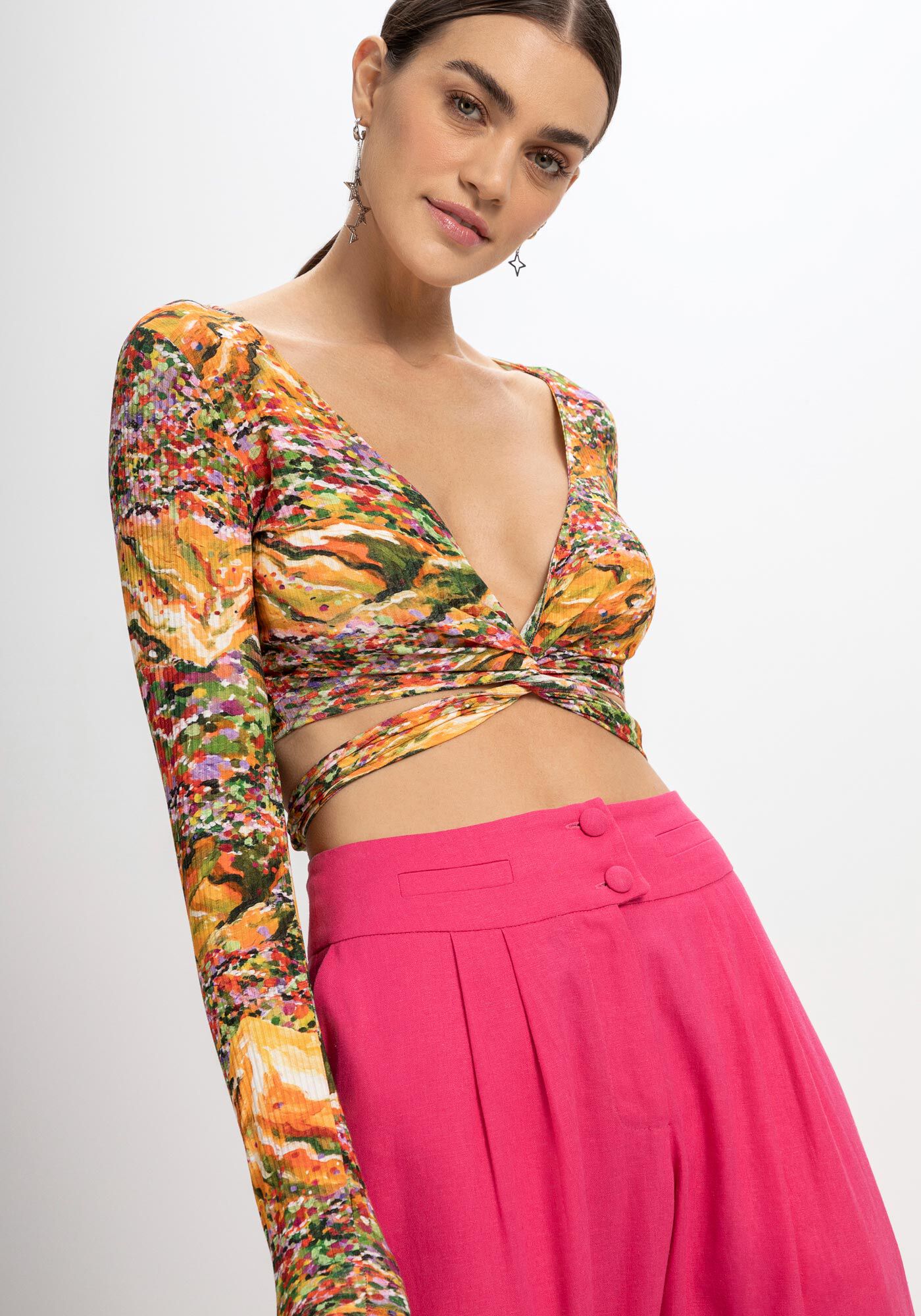 Blusa Manga Longa Cropped Transpassada, DRYA, large.