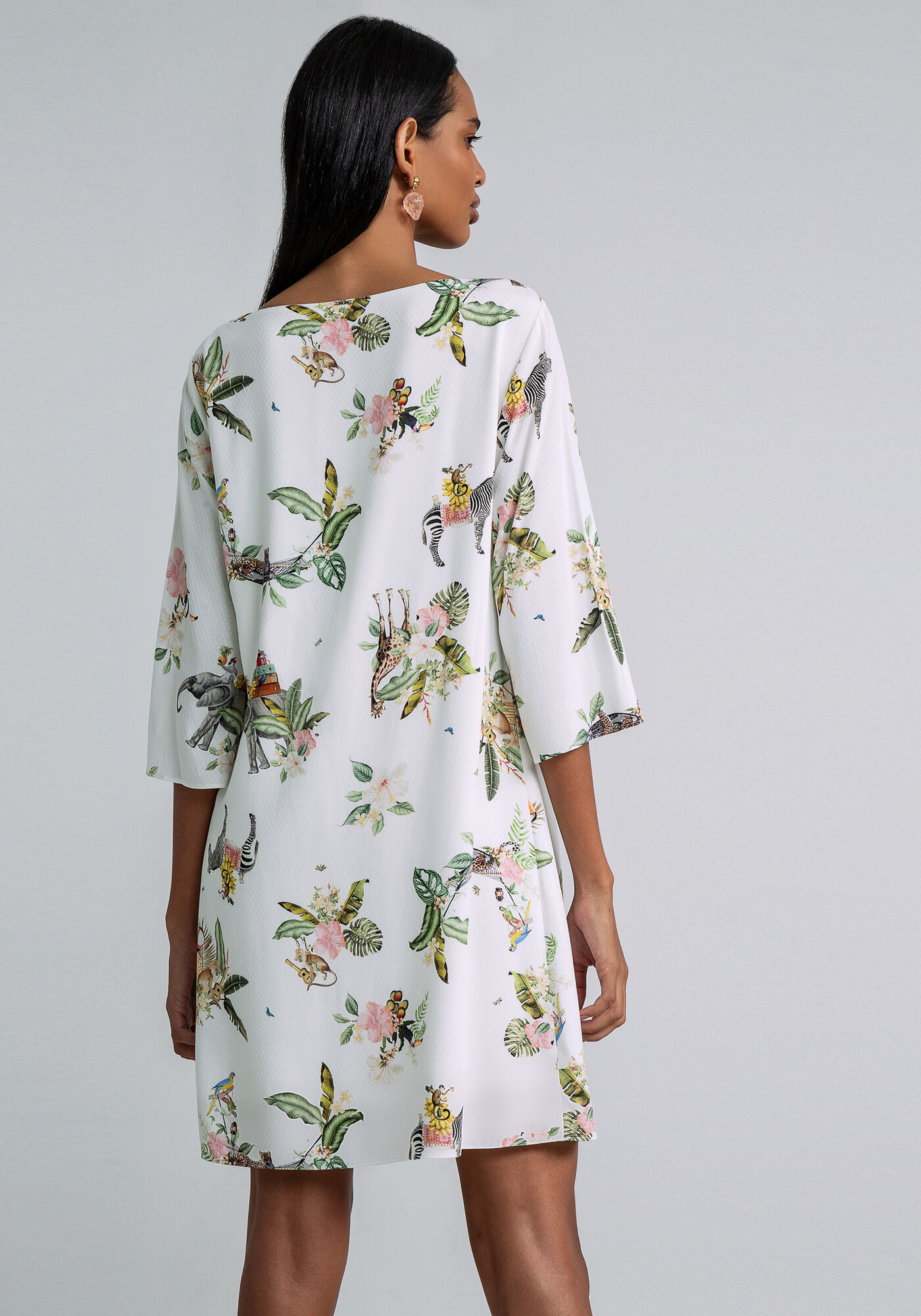 Vestido Manga 3/4 Ampla Estampa, , large.