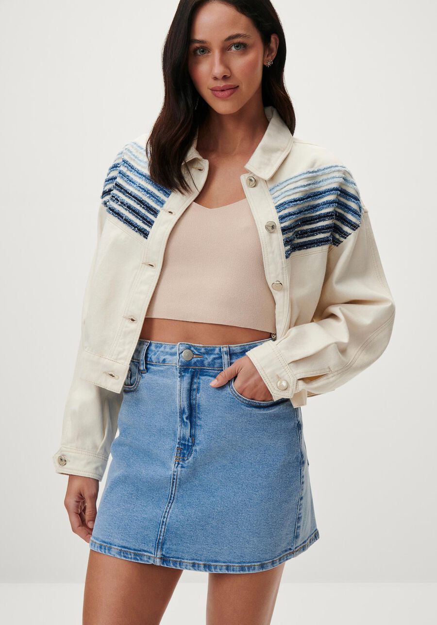 Saia Jeans Curta Cintura Alta com Elasticidade, . Saia Jeans Curta Cintura Alta com Elasticidade, , large.