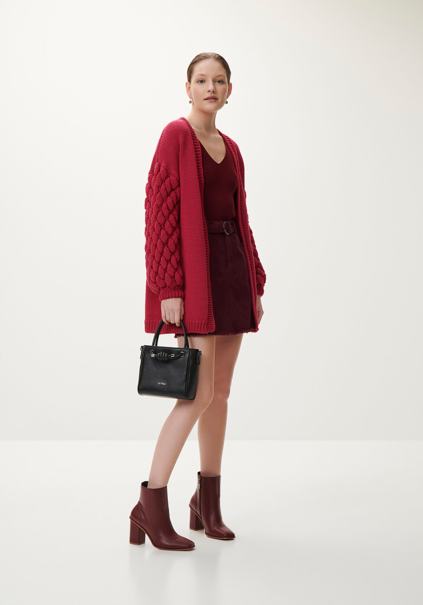 Cardigan Alongado em Tric&ocirc; com Textura Mangas, , large.