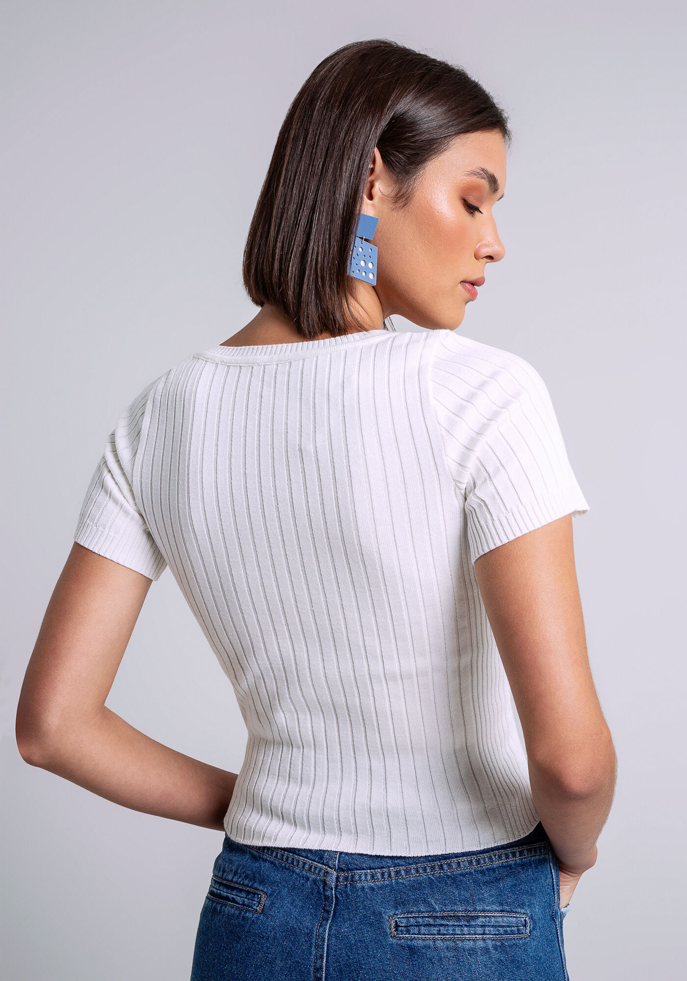 Blusa Manga Curta em Tric&ocirc;, , large.