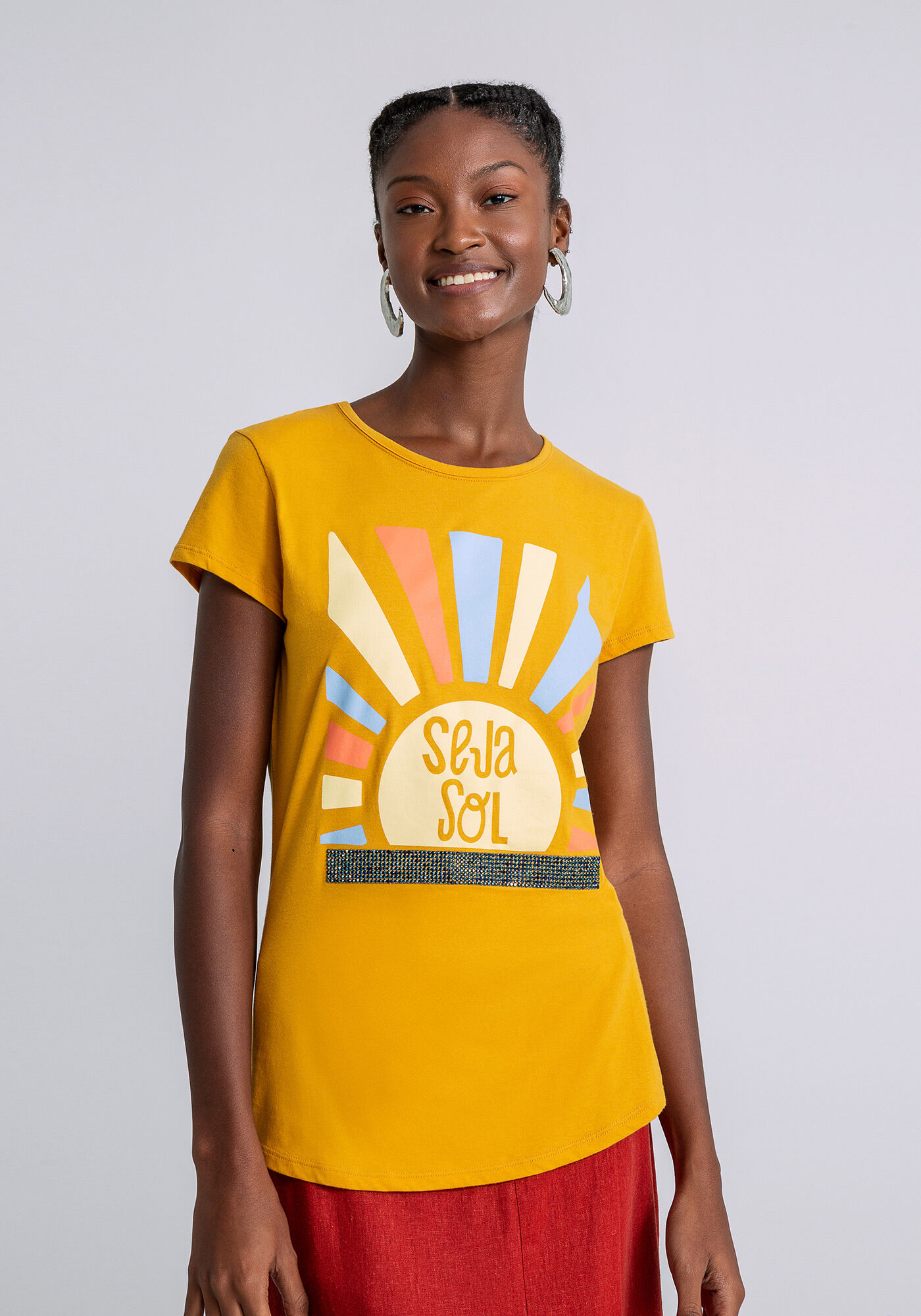 T-shirt Estampada Seja Sol, AMARELO, large.