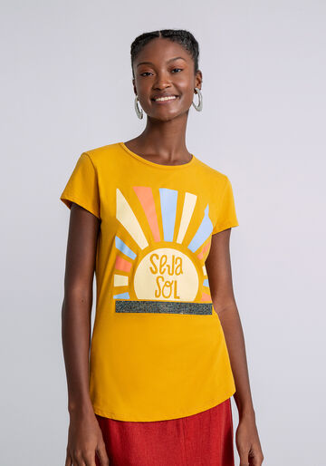 T-shirt Estampada Seja Sol, AMARELO, large.