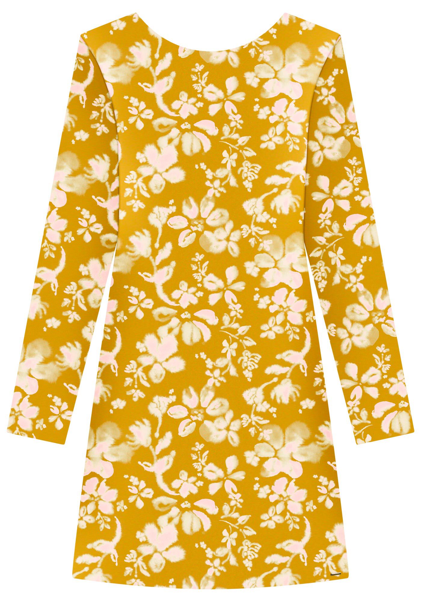 Vestido Curto Estampado De Mangas Longas Em Malha Canelada, , large.