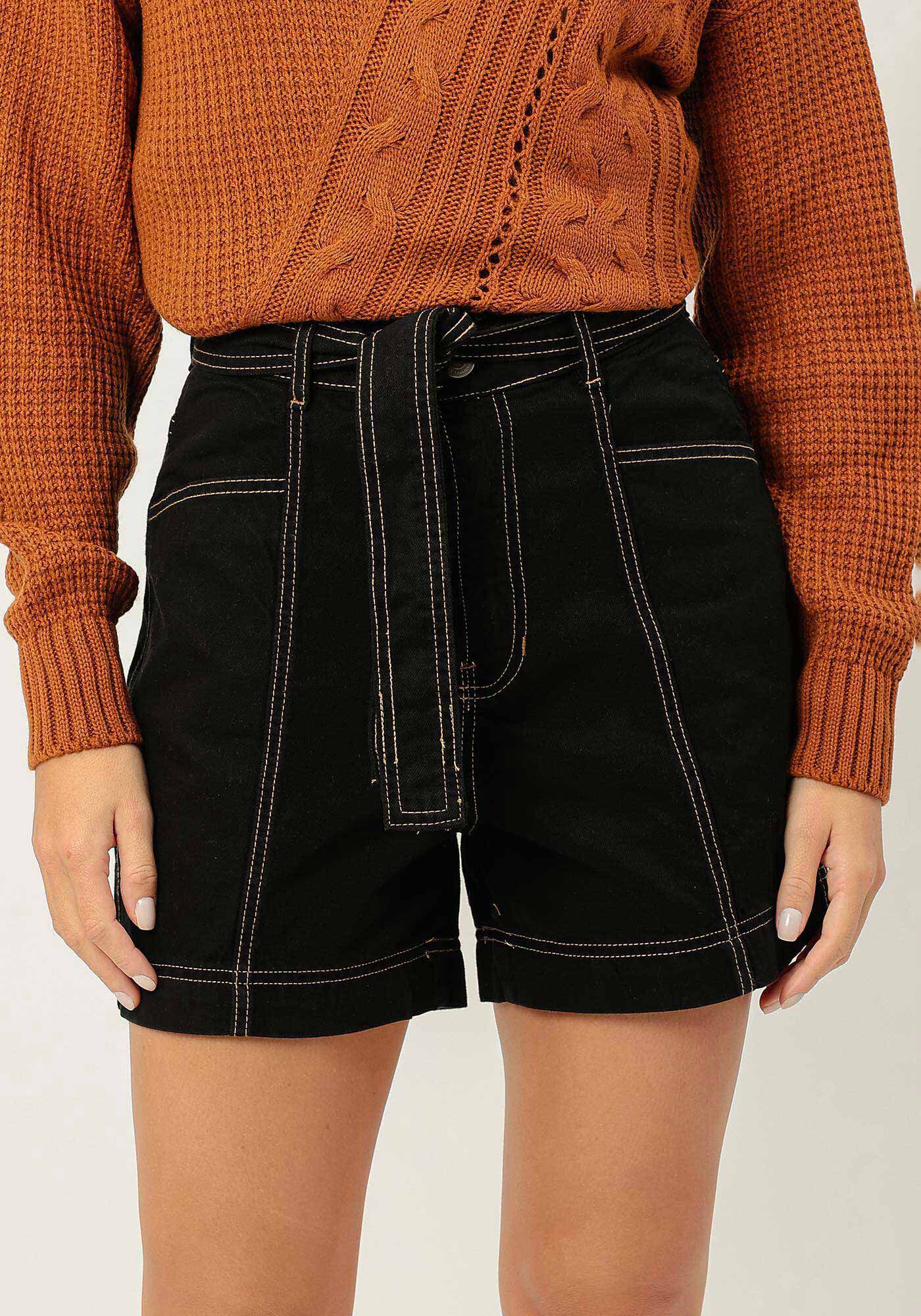 Shorts Sarja Mom Cintura Alta com Cinto, , large.