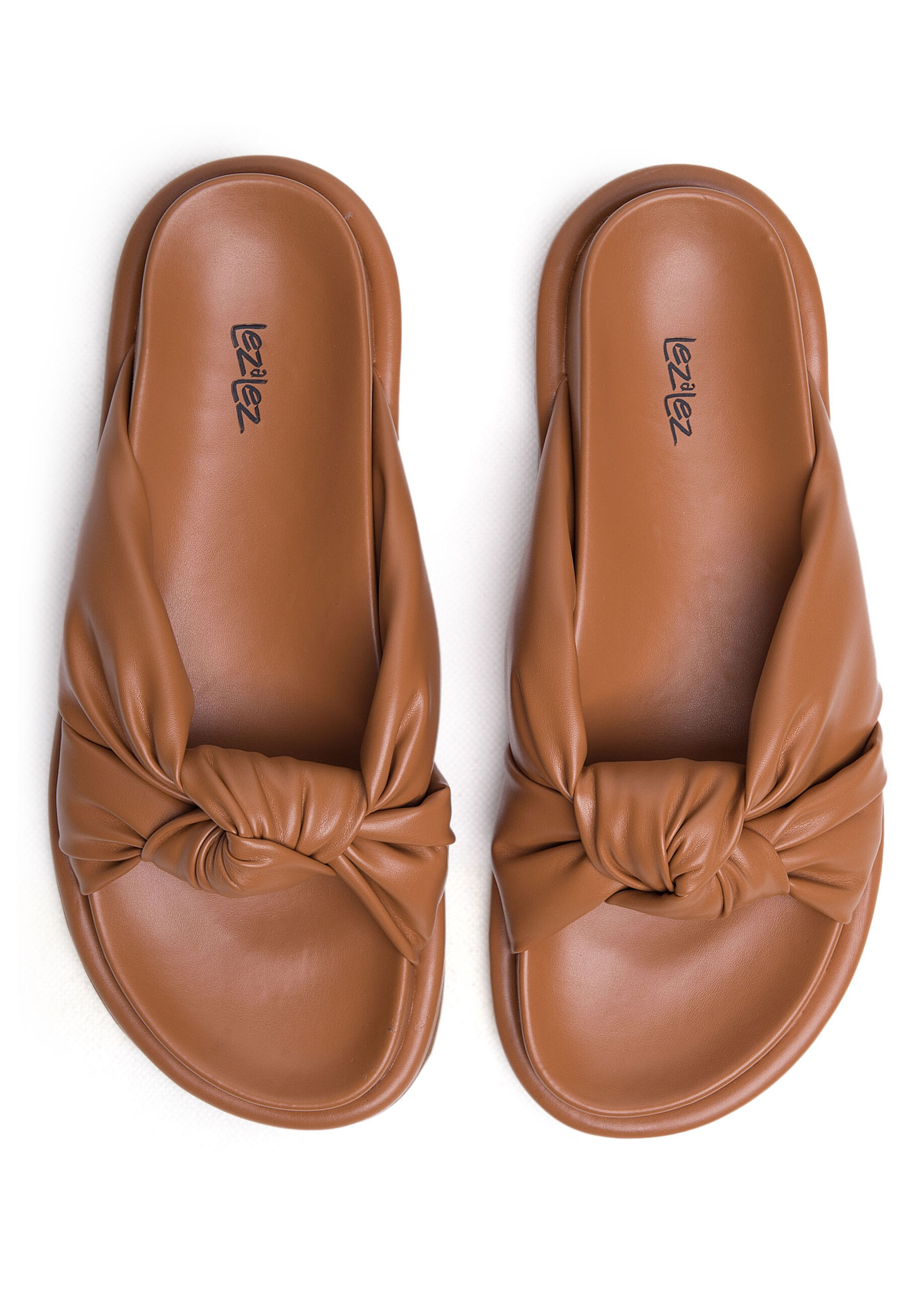 Rasteira Slide Puff com Nó, BEGE HAZEL. Rasteira Slide Puff com Nó, BEGE HAZEL, large.